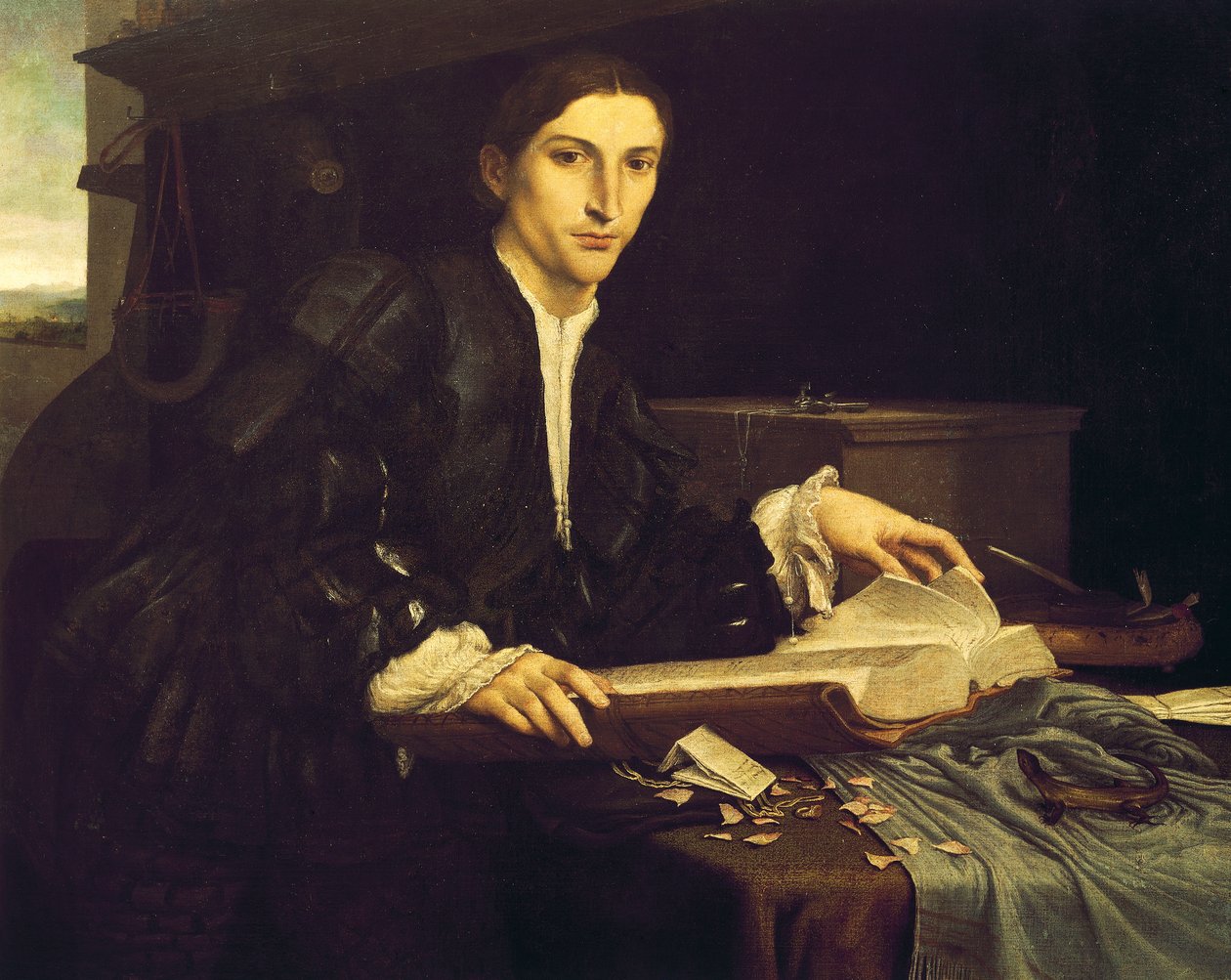 Portret młodego dżentelmena w jego pracowni autorstwa Lorenzo Lotto