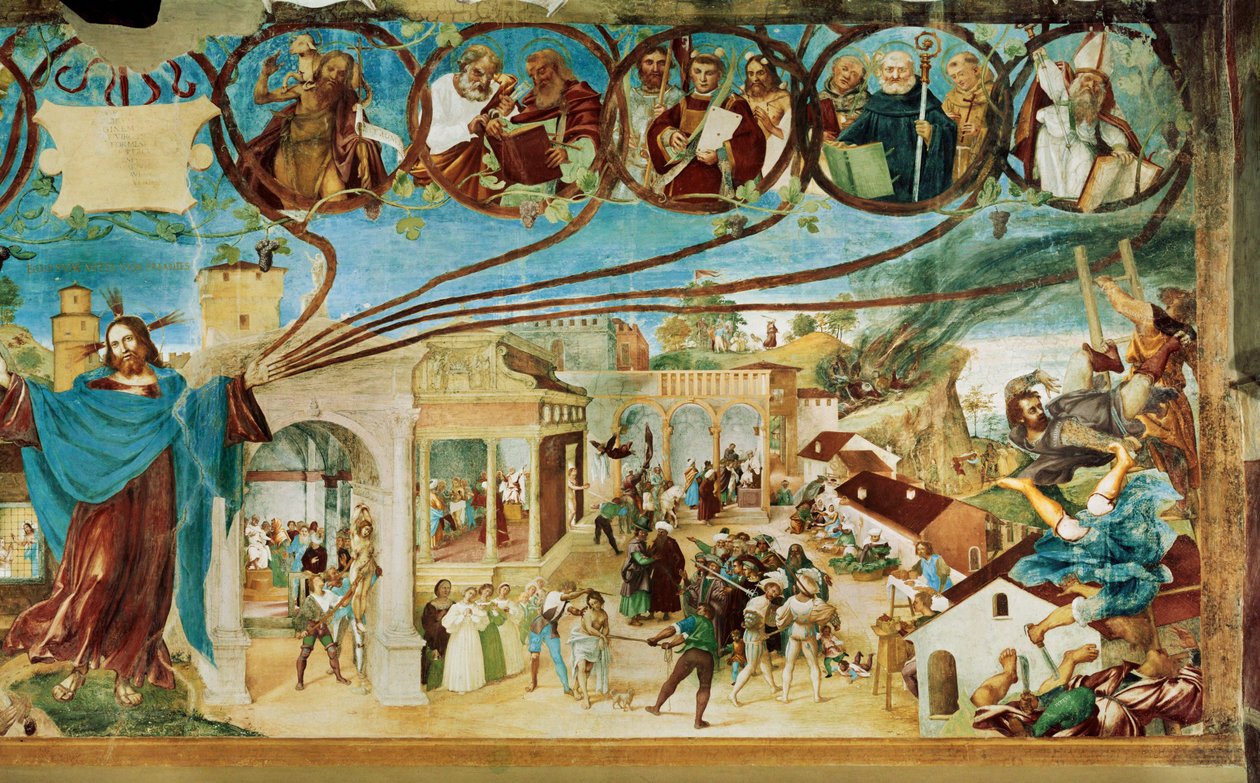 Prawa strona Capella Suardi, kościół Santa Barbara w ... (malowidło ścienne) autorstwa Lorenzo Lotto
