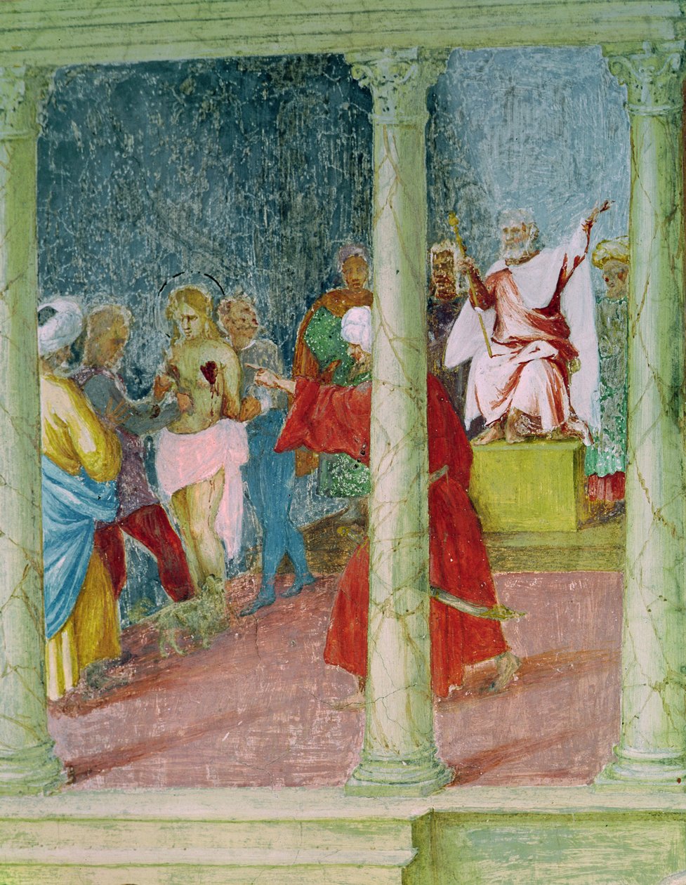 Sceny z życia św. Barbary, fragment św. Barbary przed sędzią, 1523-24 autorstwa Lorenzo Lotto