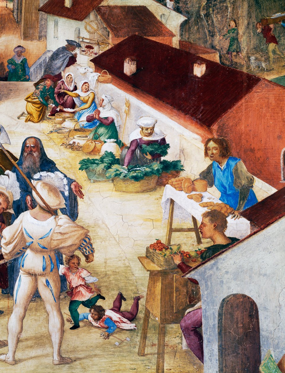 Żołnierze, chłopi i rynek, fragment z Opowieści św. Barbary autorstwa Lorenzo Lotto