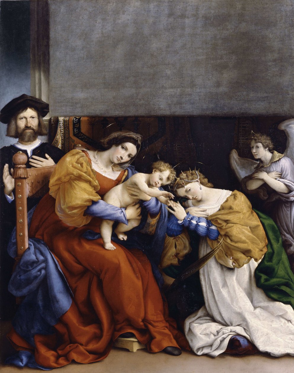 Mistyczne małżeństwo św. Katarzyny z darczyńcą Niccolò Bonghi, 1523. autorstwa Lorenzo Lotto