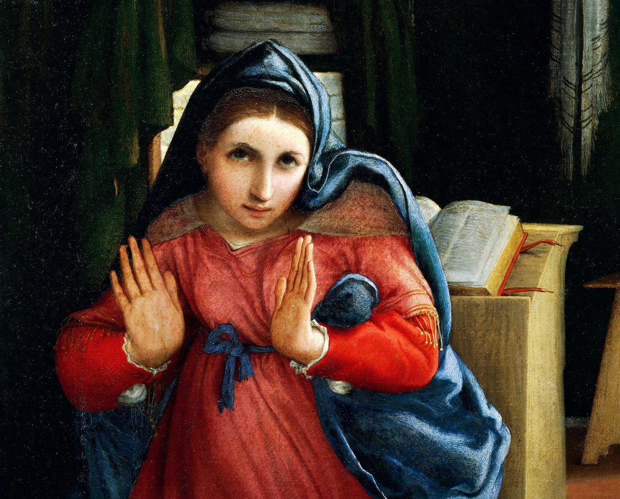 Zapowiedziana Dziewica, fragment Zwiastowania, ok. 1434, Lorenzo Lotto (1480-1556), olej, płótno autorstwa Lorenzo Lotto