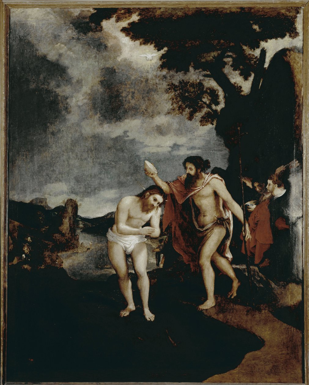 Chrzest Chrystusa (1551-1555, olej na płótnie) autorstwa Lorenzo Lotto