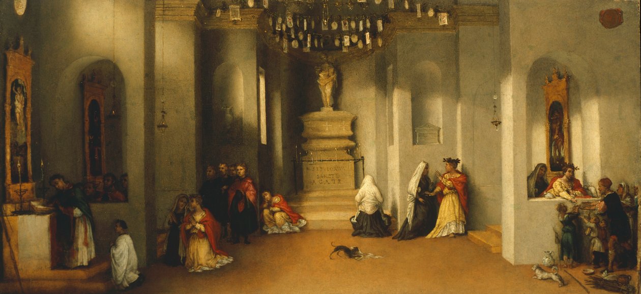 Powołanie św. Łucji, pierwszy panel predelli Ołtarza św. Łucji lub św. Łucji przed sędzią Lorenzo Lotto (1480 ca-1556), olej na desce, 32x69 cm autorstwa Lorenzo Lotto