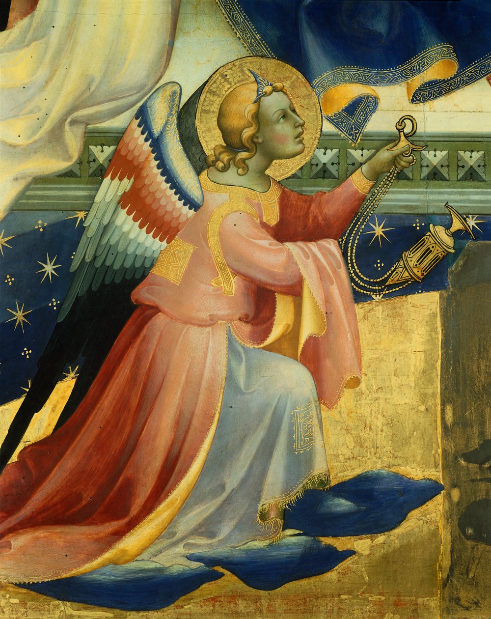 Klęczący Anioł, fragment centralnego panelu Koronacji Marii Lorenzo Monaco (ok. 1370-1425), tempera i złoto na desce, 506x447, 5 cm autorstwa Lorenzo Monaco