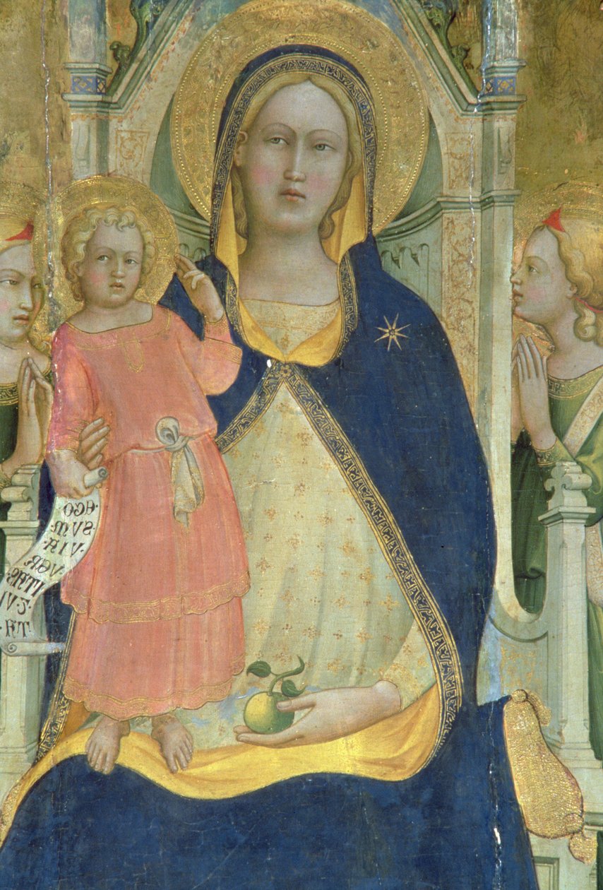Madonna z Dzieciątkiem na tronie ze Świętymi, szczegół przedstawiający Madonnę z Dzieciątkiem, polityk, 1413 autorstwa Lorenzo Monaco