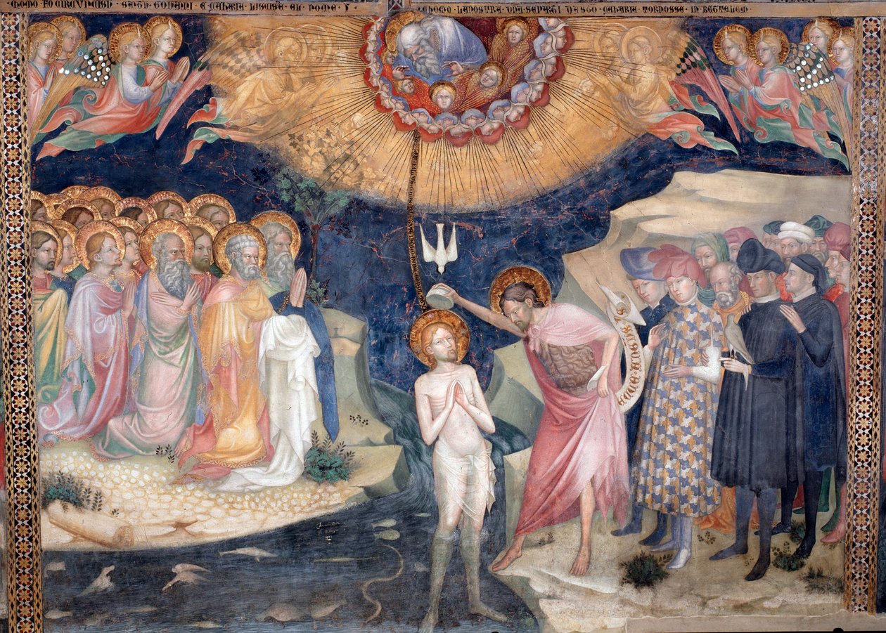 Św. Jan Chrzciciel chrzczący Jezusa z przedstawieniem Trójcy Świętej (Fresco autorstwa Lorenzo Salimbeni