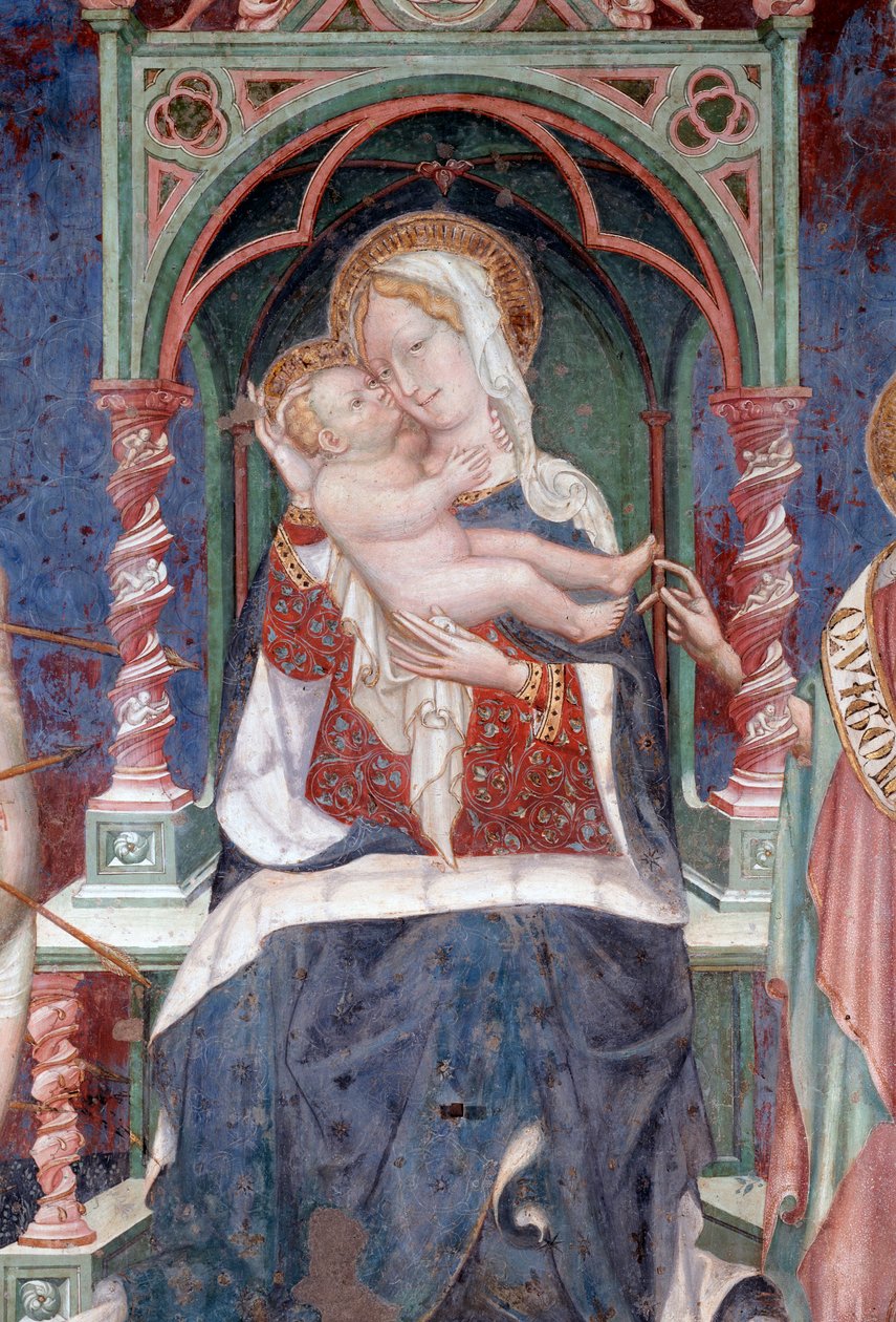 Dziewica z Jezusem ze św. Janem Chrzcicielem i św. Sebastianem, detal (Fresco autorstwa Lorenzo Salimbeni