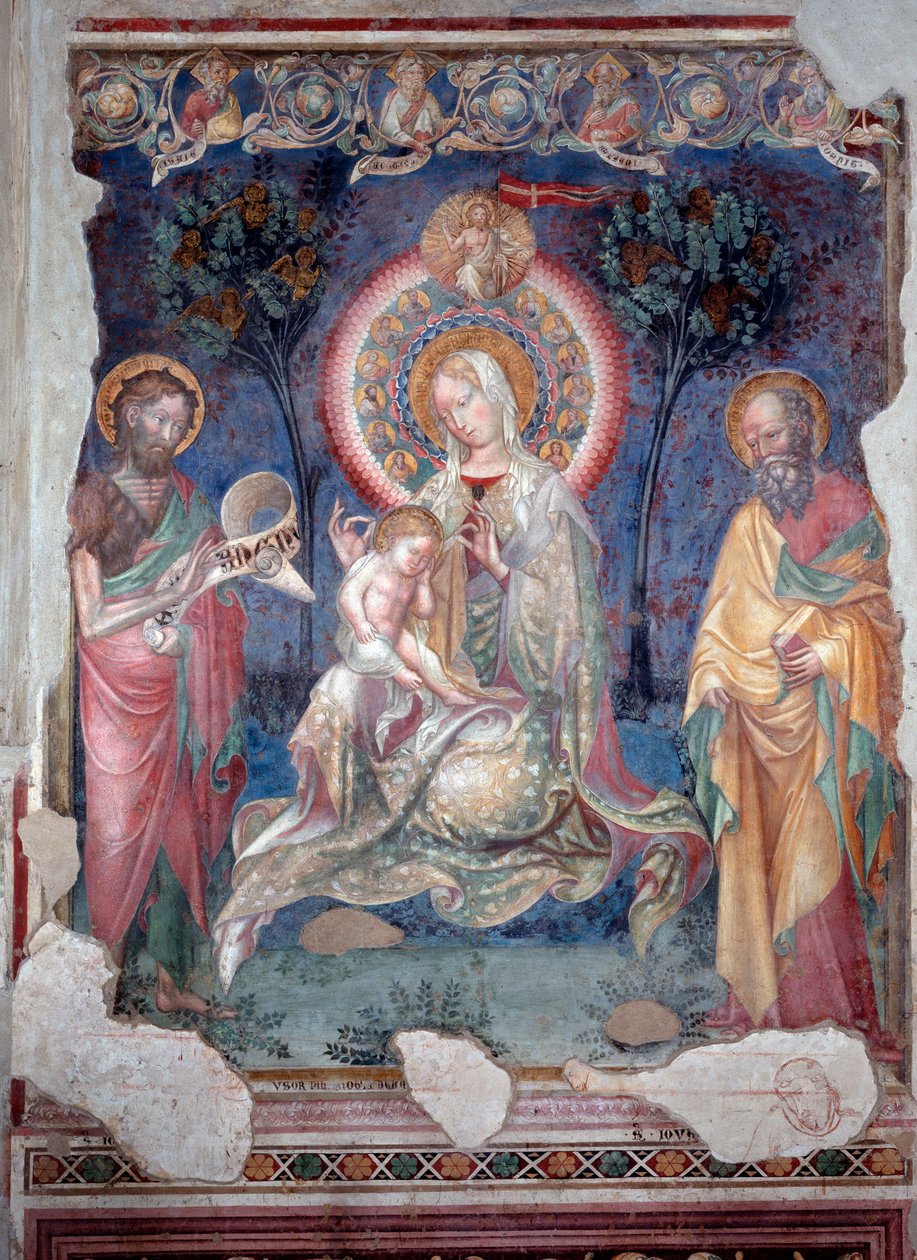 Dziewica z Dzieciątkiem w otoczeniu św Jakuba Apostoła i św Jana Chrzciciela (Fresco autorstwa Lorenzo Salimbeni