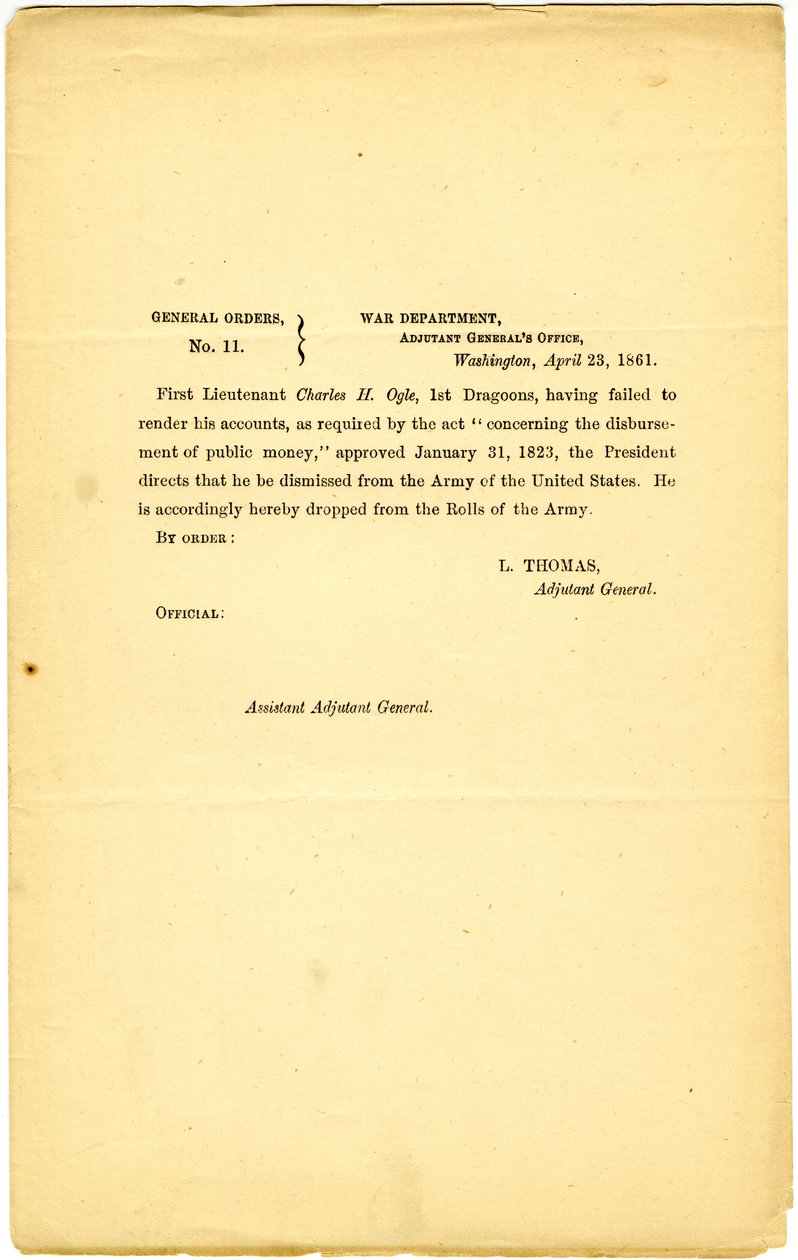 General Orders, nr 11, Departament Wojny, Biuro Adiutanta Generalnego, Waszyngton, 23 kwietnia 1861 r autorstwa Lorenzo Thomas