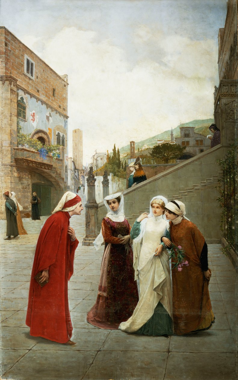 Spotkanie Dantego i Beatrycze, 1889 autorstwa Lorenzo Valles