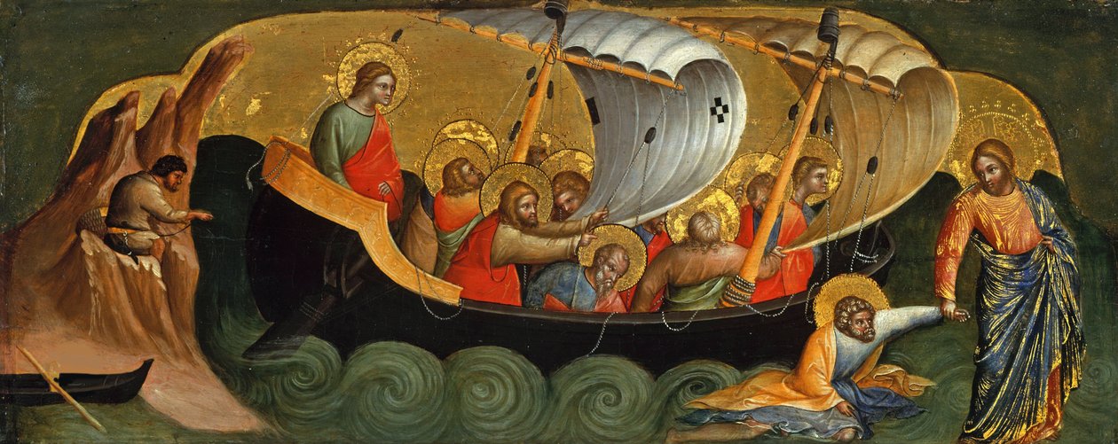 Chrystus ratujący Piotra z tonącego panelu Predella, ok. 1370. autorstwa Lorenzo Veneziano