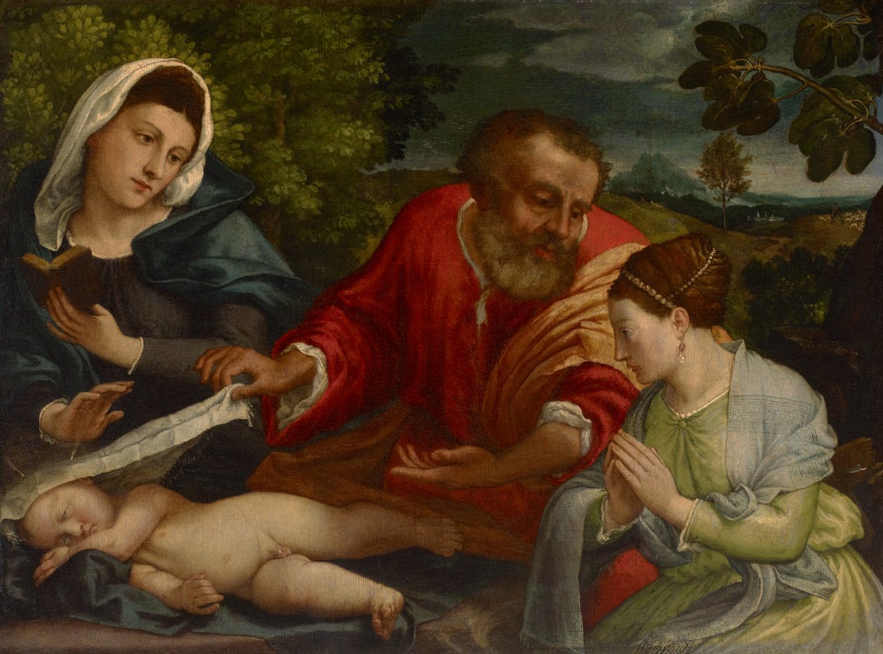 Święta Rodzina z Donatrix jako Święta Katarzyna Aleksandryjska, ok. 1540-1545 autorstwa Lorenzo attr. to Lotto