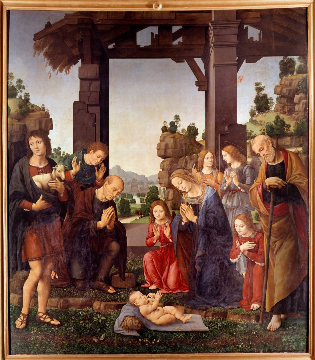 Adoracja pasterzy Obraz Lorenzo di Credi (1458-1537) XV w. Niedz. 2,24x1,96 m Florencja, galeria degli Uffizi (Biura) autorstwa Lorenzo di Credi