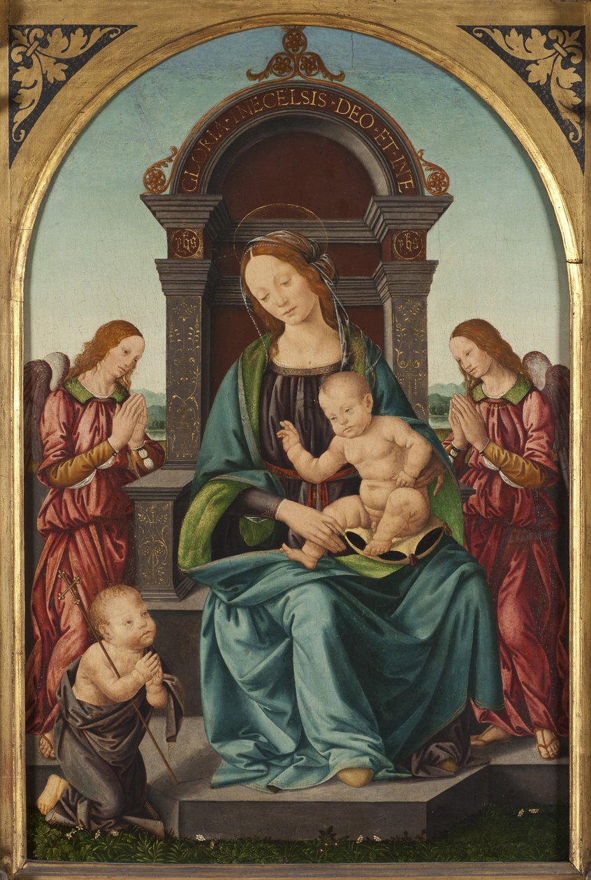 Madonna z Dzieciątkiem z Dzieciątkiem Św. Jan Chrzciciel i Dwóch Aniołów - Madonna z Dzieciątkiem z Dzieciątkiem Św. Olej na drewnie. Rozmiar: 66,5x43,5cm. Muzeum Narodowe w Sztokholmie autorstwa Lorenzo di Credi