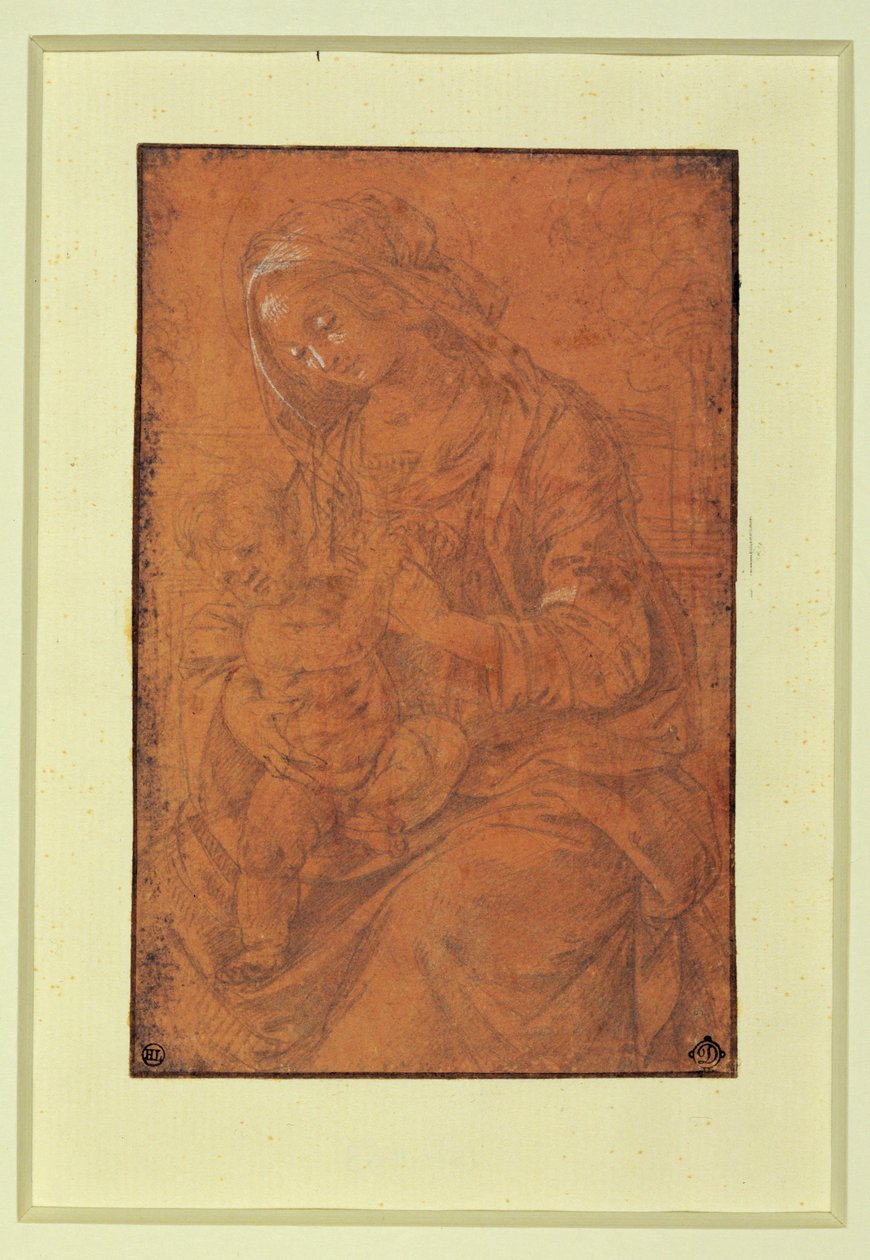 Madonna. Srebrna stalówka z białym wykończeniem na łososiowo-różowym papierze ... autorstwa Lorenzo di Credi