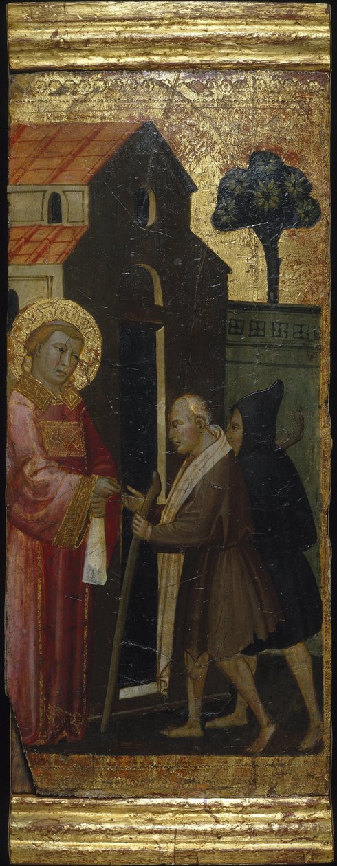 Św. Wawrzyniec rozdający jałmużnę ubogim. Sceny z życia św. Wawrzyńca, predella, ok. 1412 autorstwa Lorenzo di Niccolò