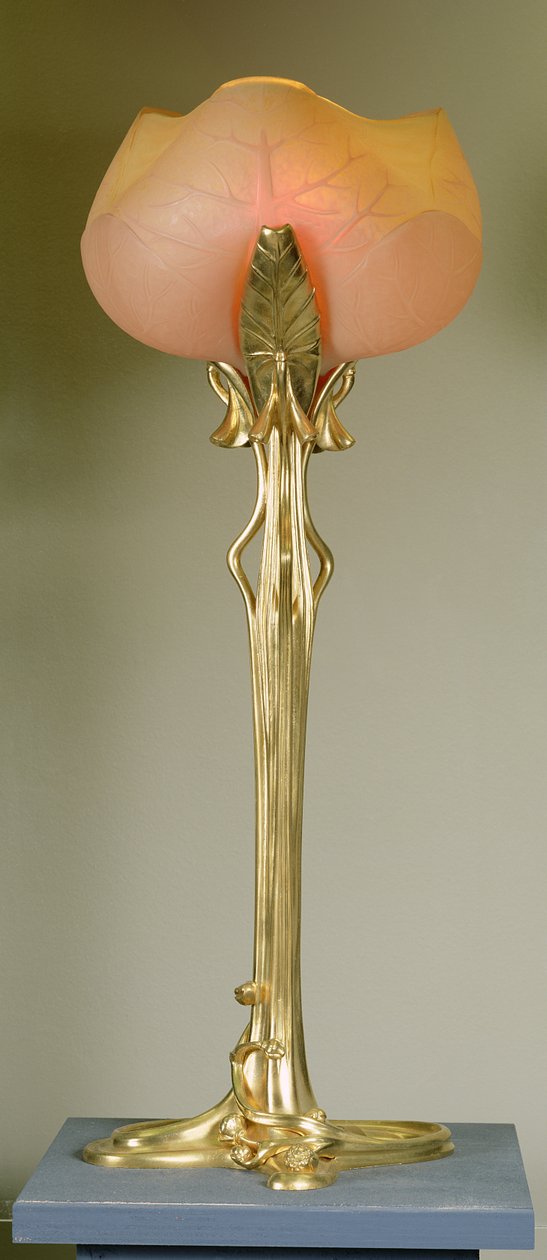 Lampa stołowa, ok.1902-04 (brąz złocony i szkło) autorstwa Louis Majorelle