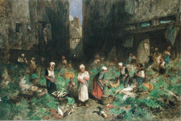Targ warzywny, 1872 (wc na papierze) autorstwa Louis Adolphe Hervier