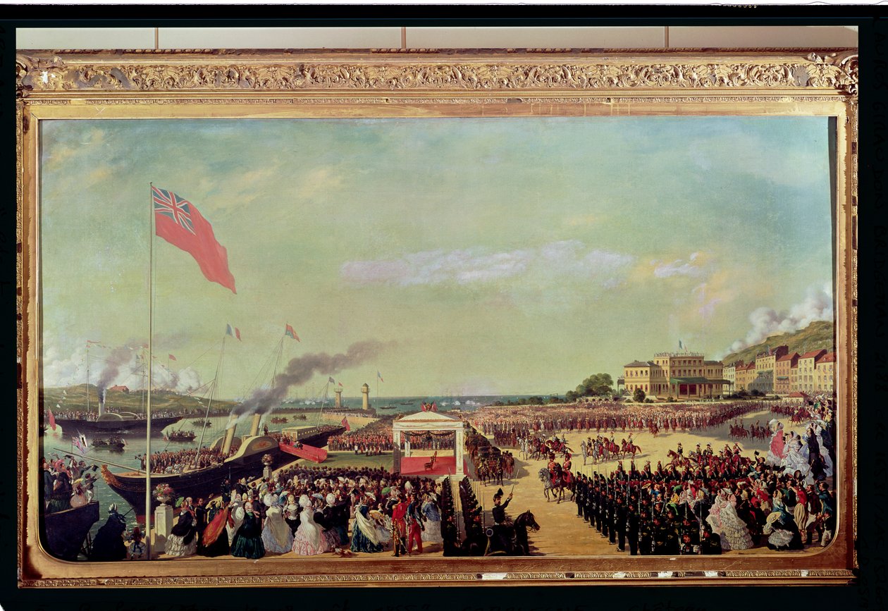 Napoleon III (1808-73) Powitanie Królowej Wiktorii (1819-1901) w Porcie Boulogne, 18 sierpnia 1855, 1856 autorstwa Louis Armand