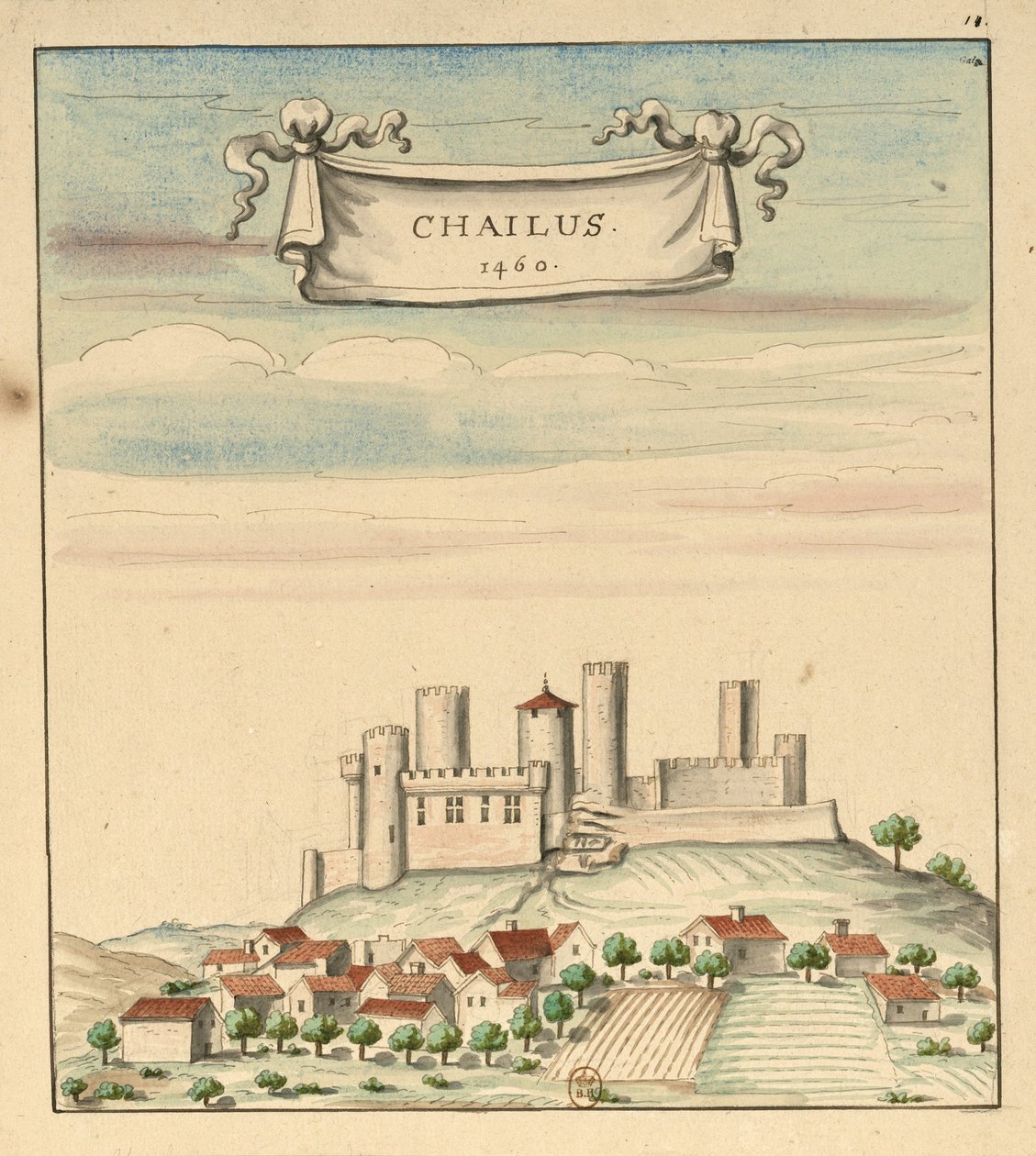 Château de Châlus w 1460 autorstwa Louis Boudan