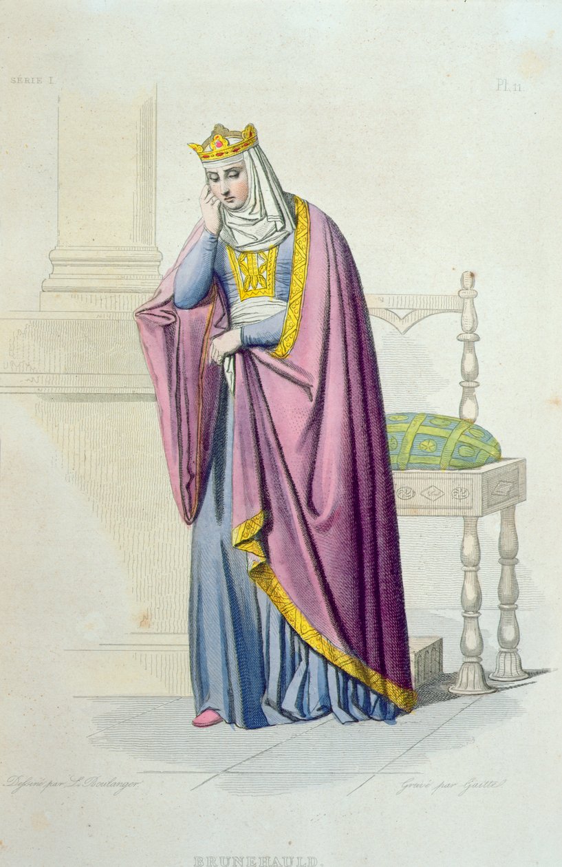 Portret królowej Brunhildy (zm. 613) ilustracja z „Le Plutarque Francais” E. Mennecheta, sztychowana przez Gaitte, 1841 autorstwa Louis Boulanger