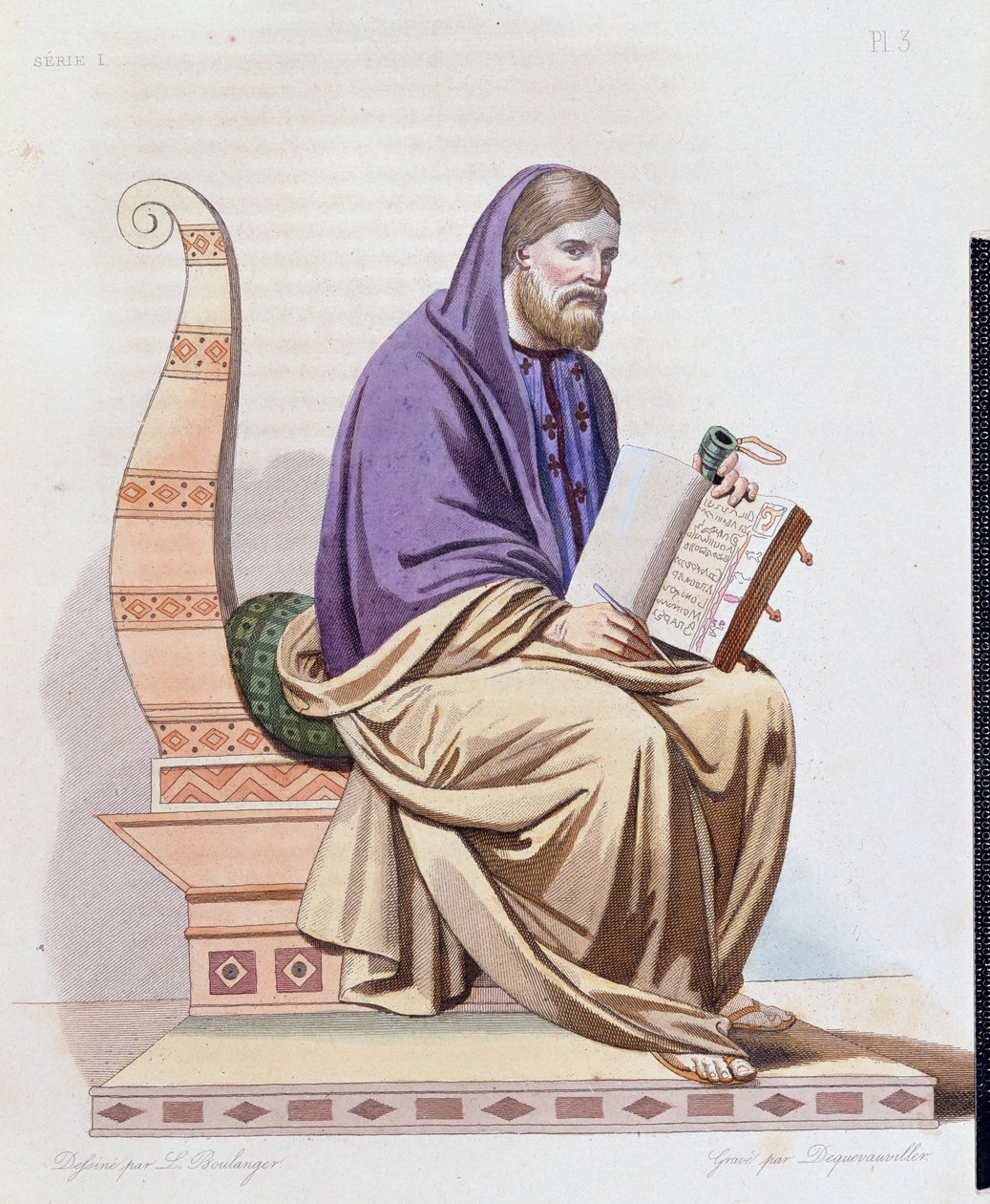 Portret św. Grzegorza z Tours (538-594) ilustracja z "Le Plutarque Francais" E. Mennechet, rytowany przez Dequevauviller, 1841 autorstwa Louis Boulanger
