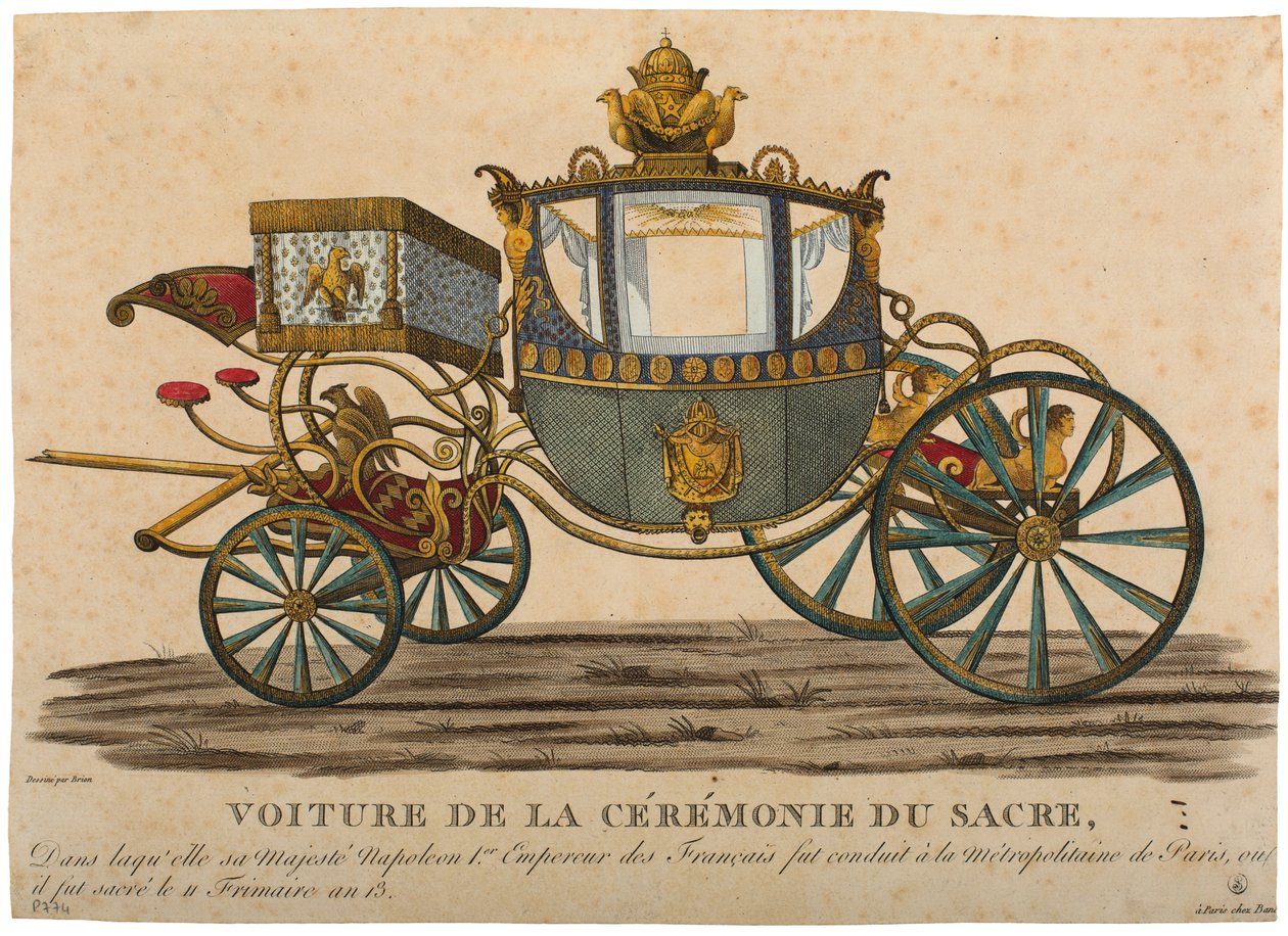 Przewóz na koronację cesarza Napoleona I, która odbyła się 11 Frimaire, rok XIII barwny grawerunek autorstwa Louis Brion de la Tour fils