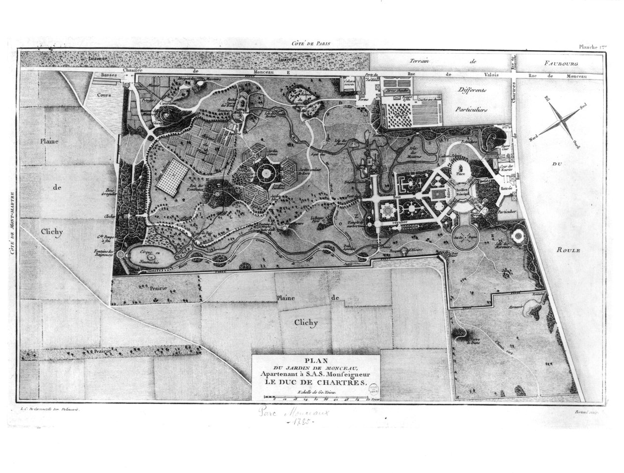 Plan Parc Monceau w Paryżu należącego do księcia Chartres (1747-93) 1785 autorstwa Louis Carrogis dit Carmontelle