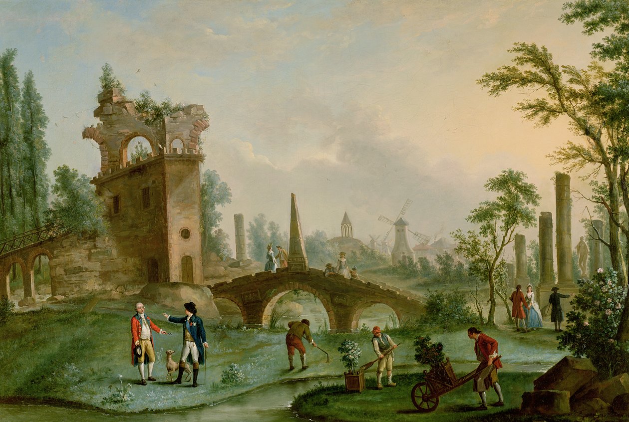 Carmontelle (1717-1806) wręcza klucze do Parc Monceau w Paryżu księciu Chartres (1747-93) autorstwa Louis Carrogis dit Carmontelle