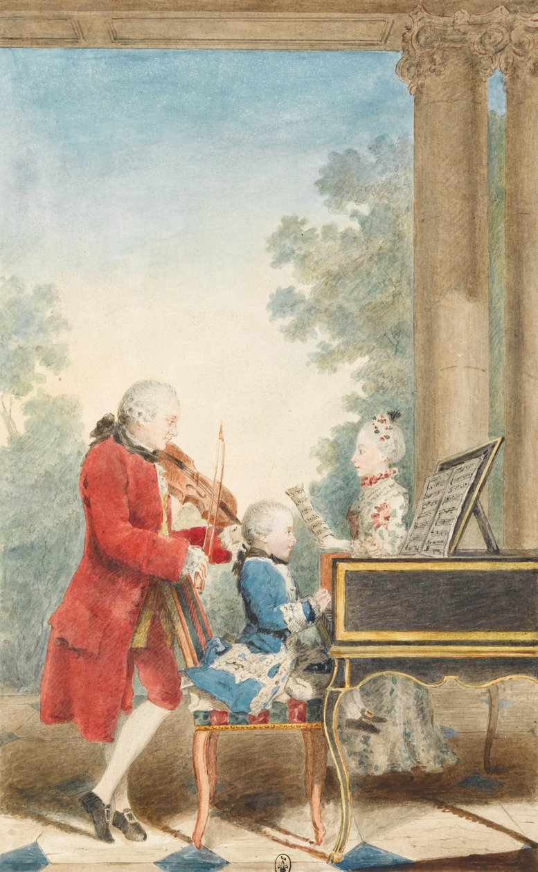 Portret Wolfganga Amadeusza Mozarta (Salzburg, 1756-Wiedeń, 1791) grającego w Paryżu z ojcem Jeanem ... autorstwa Louis Carrogis dit Carmontelle