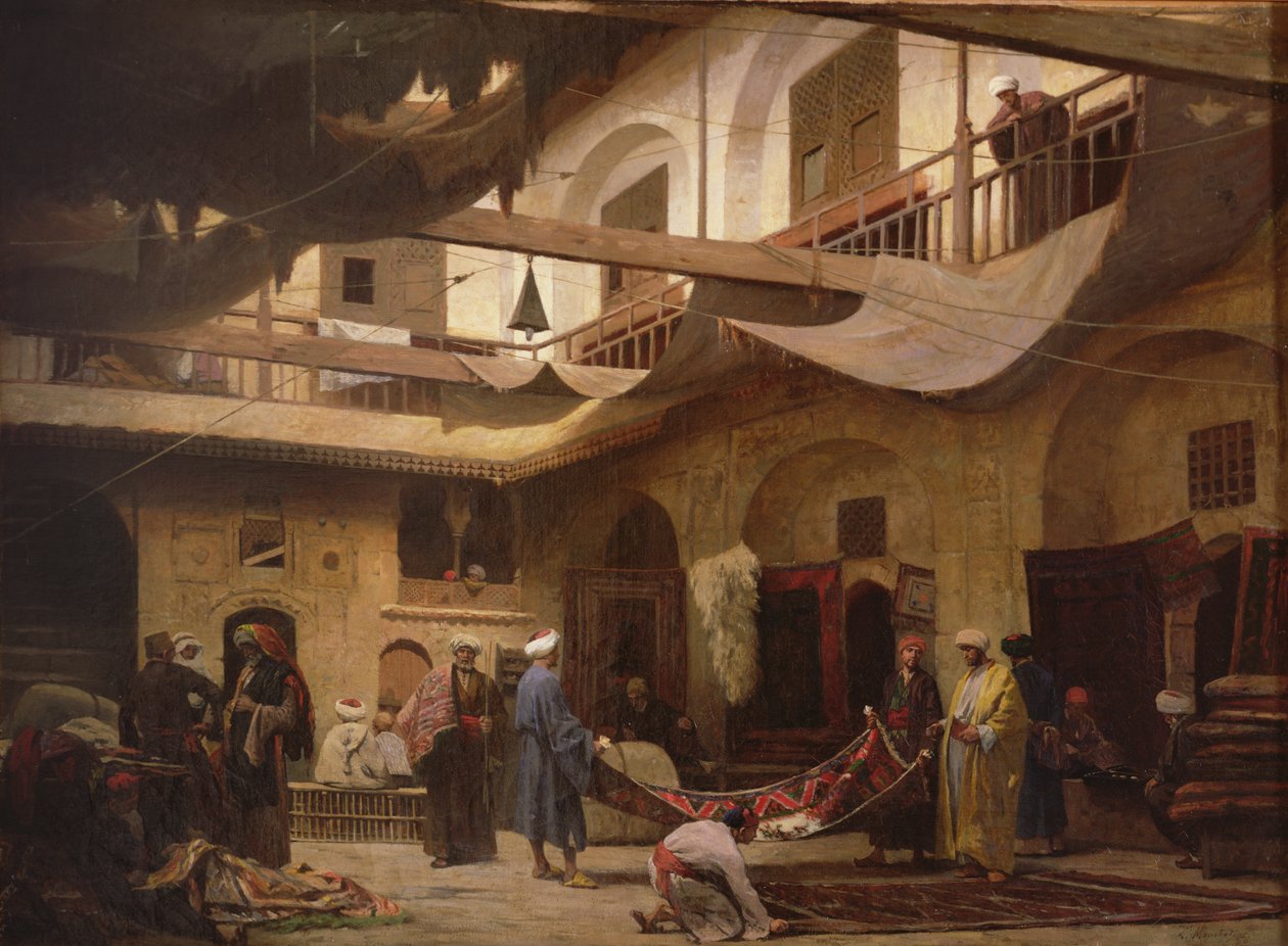 Bazar Dywanów, Kair, przed 1866 r. autorstwa Louis Claude Mouchot