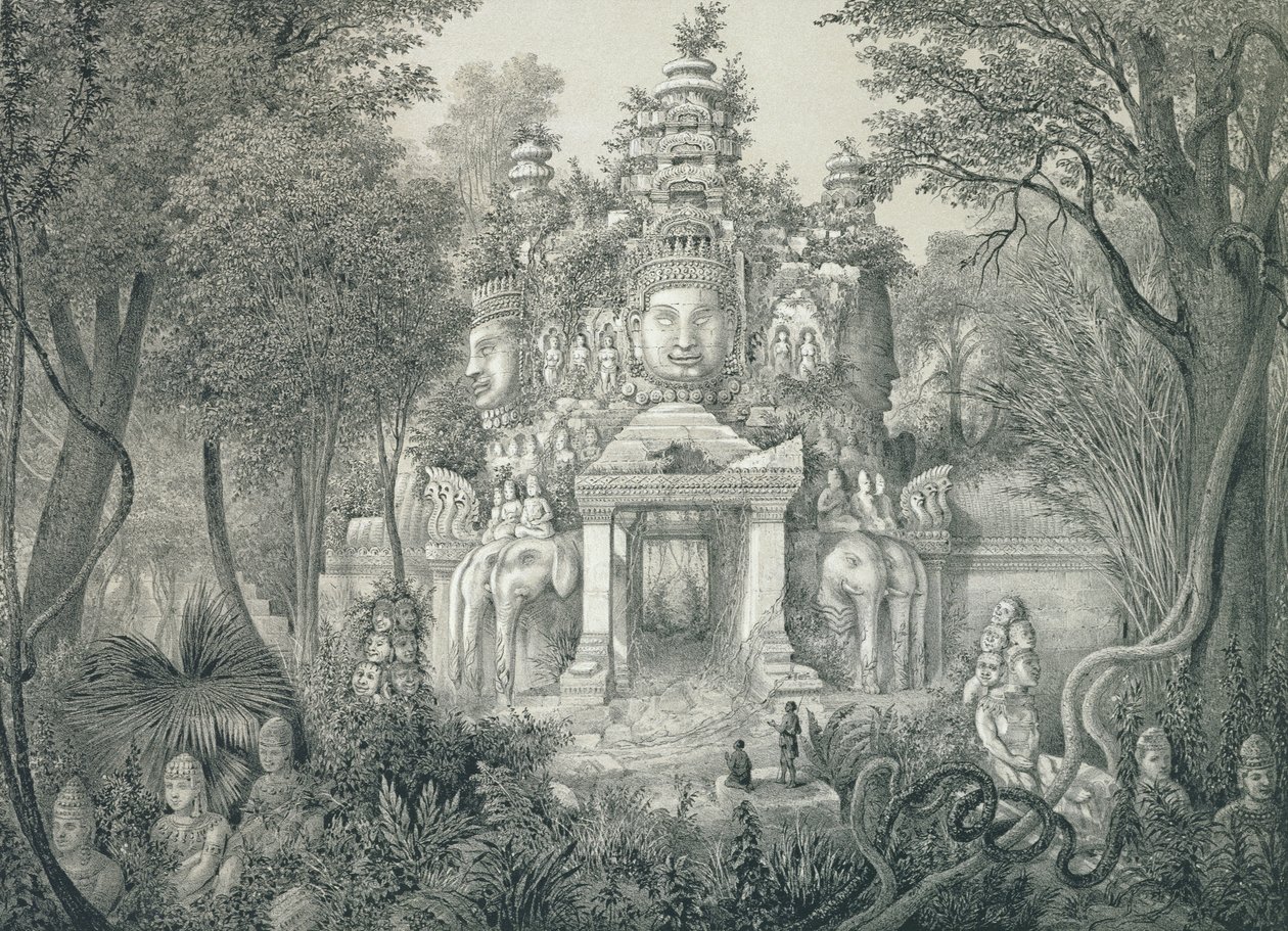 Portal w Angkor Thom, 1873 autorstwa Louis Delaporte