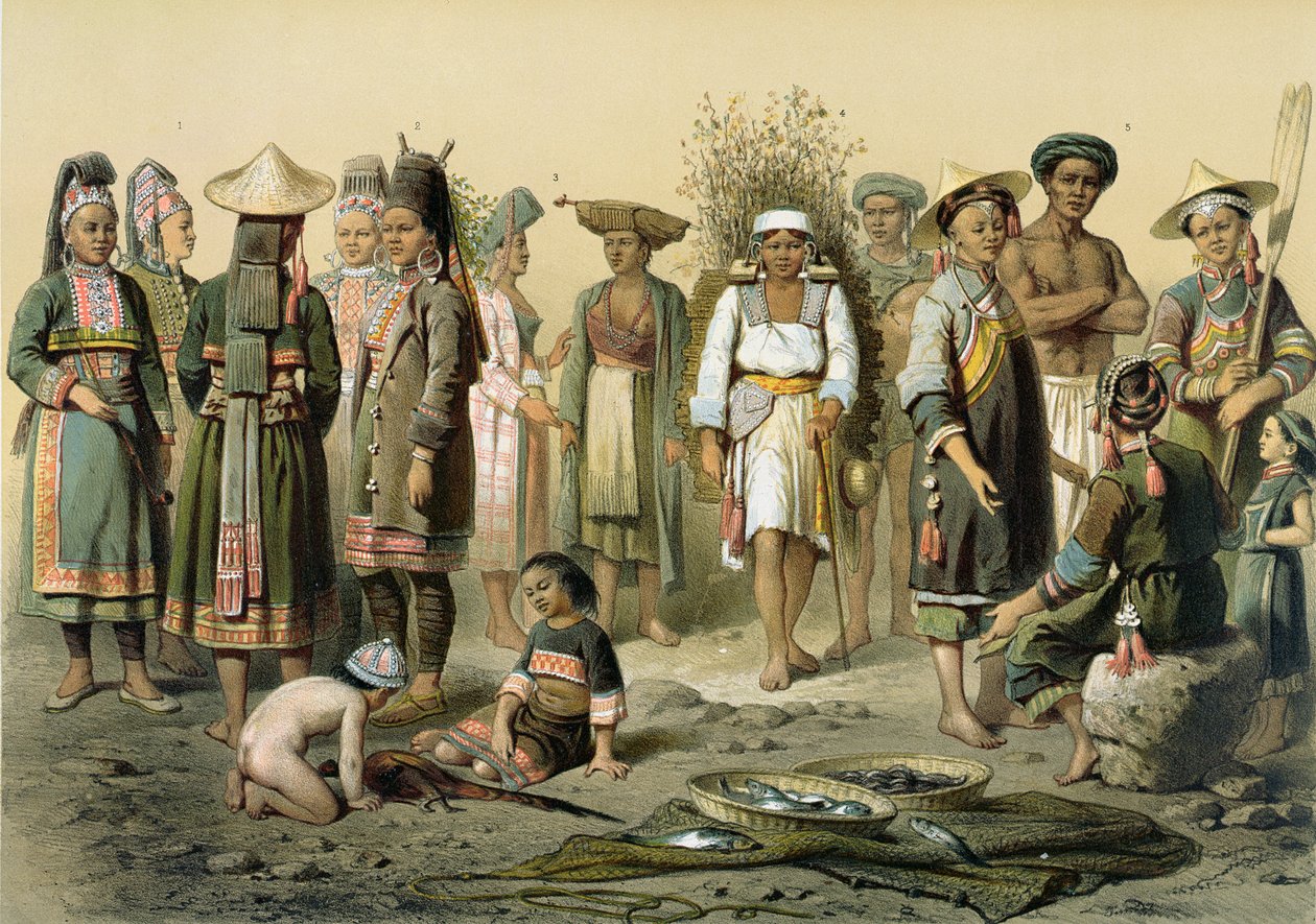 Mieszane populacje z południowej części Yunnan, Chiny, z "Atlas du Voyage d
