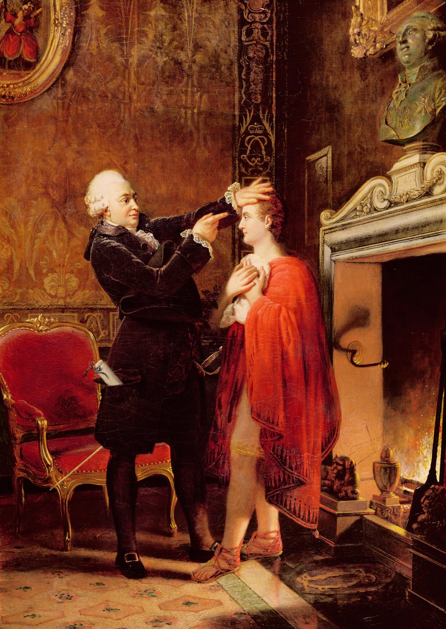 Jean-Francois Ducis (1733-1816) Opowiadając przyszłość aktora Talmy, czytając linie na jego twarzy, 1833 autorstwa Louis Ducis