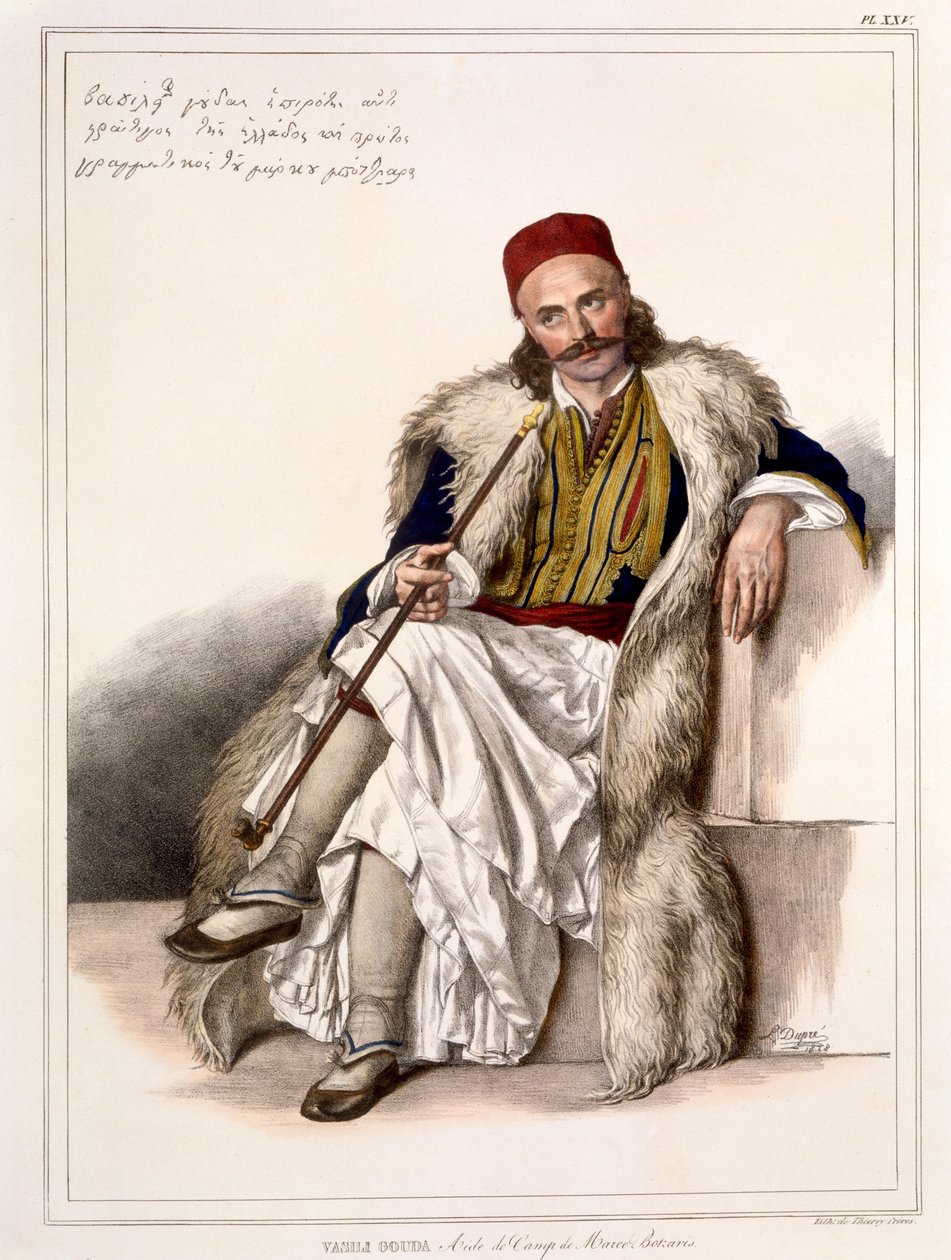 Vanila Gouda, Aide de Camp of Notis Botazaris - Tablica XXV, rytowana przez Lemerciera z „Podróży do Aten i Konstantynopola”, napisana i zilustrowana przez Dupre, 1828 autorstwa Louis Dupré