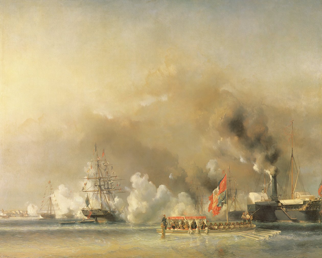 Król Ludwik Filip (1830-48) Eskortujący królową Wiktorię (1819-1901) Na pokładzie królewskiego jachtu „Victoria and Albert” w Treport, 7 września 1843, 1844 autorstwa Eugene Isabey