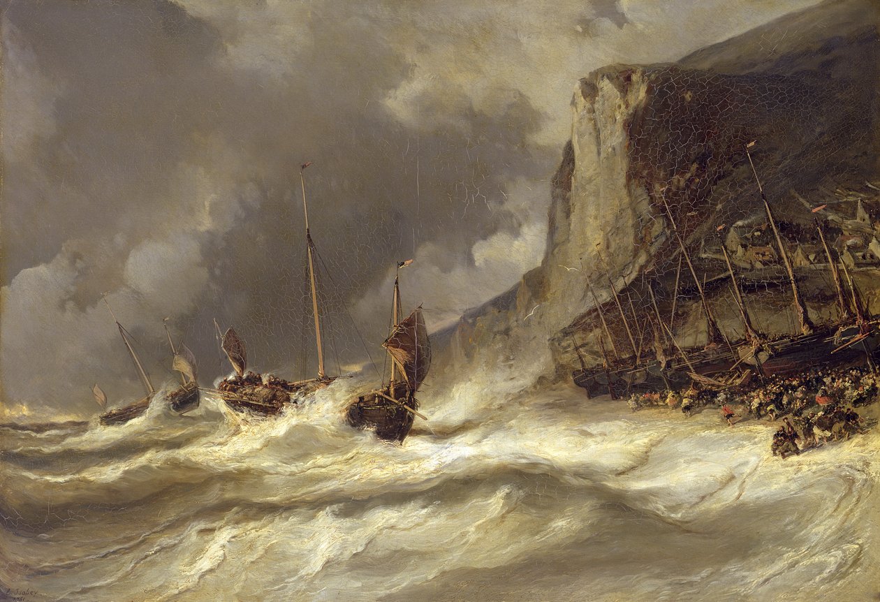 Burza na wybrzeżu w Etretat, Normandia, 1851 autorstwa Eugene Isabey