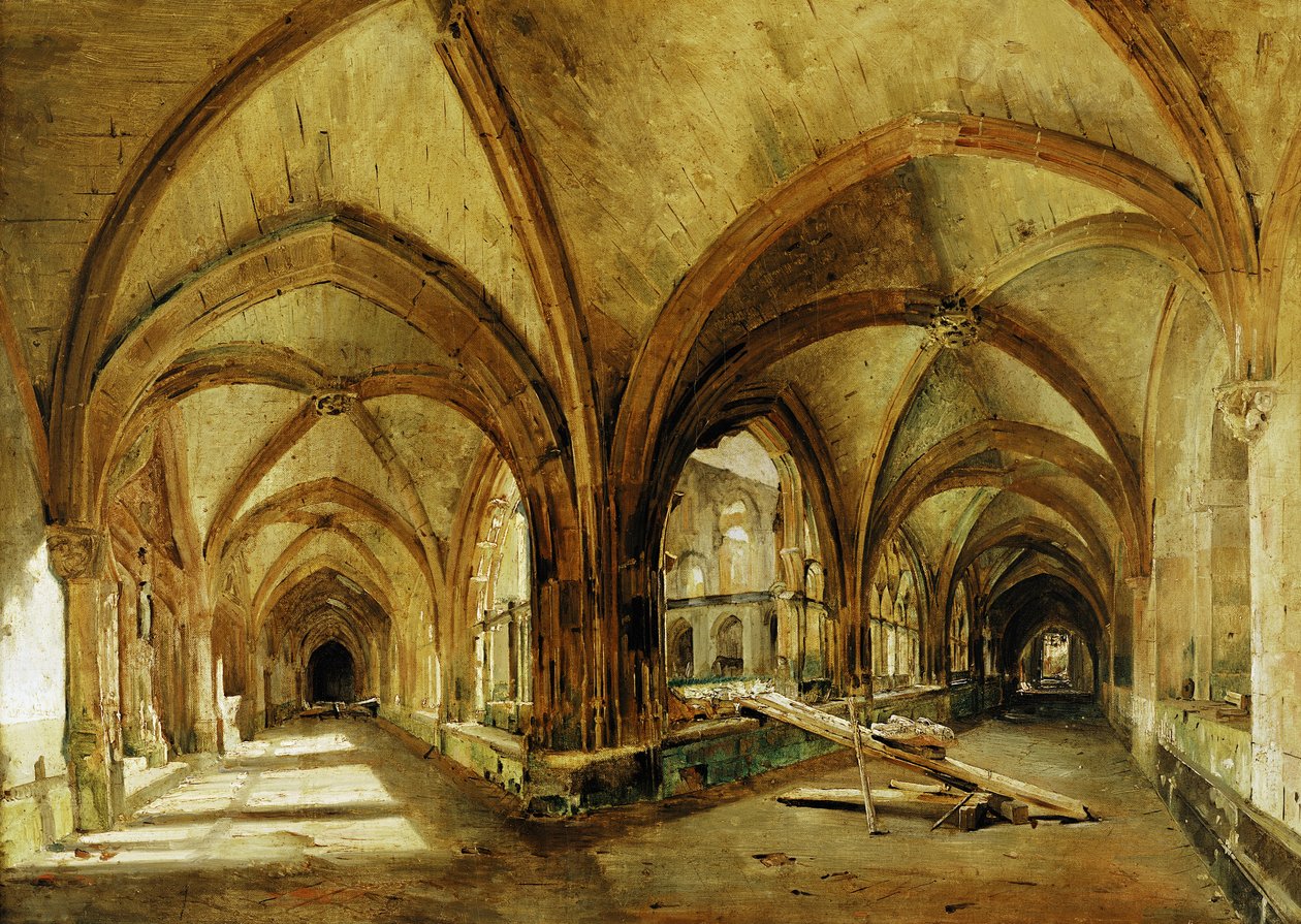 Krużganki św. Wandrille, ok. 1825-30 autorstwa Eugene Isabey