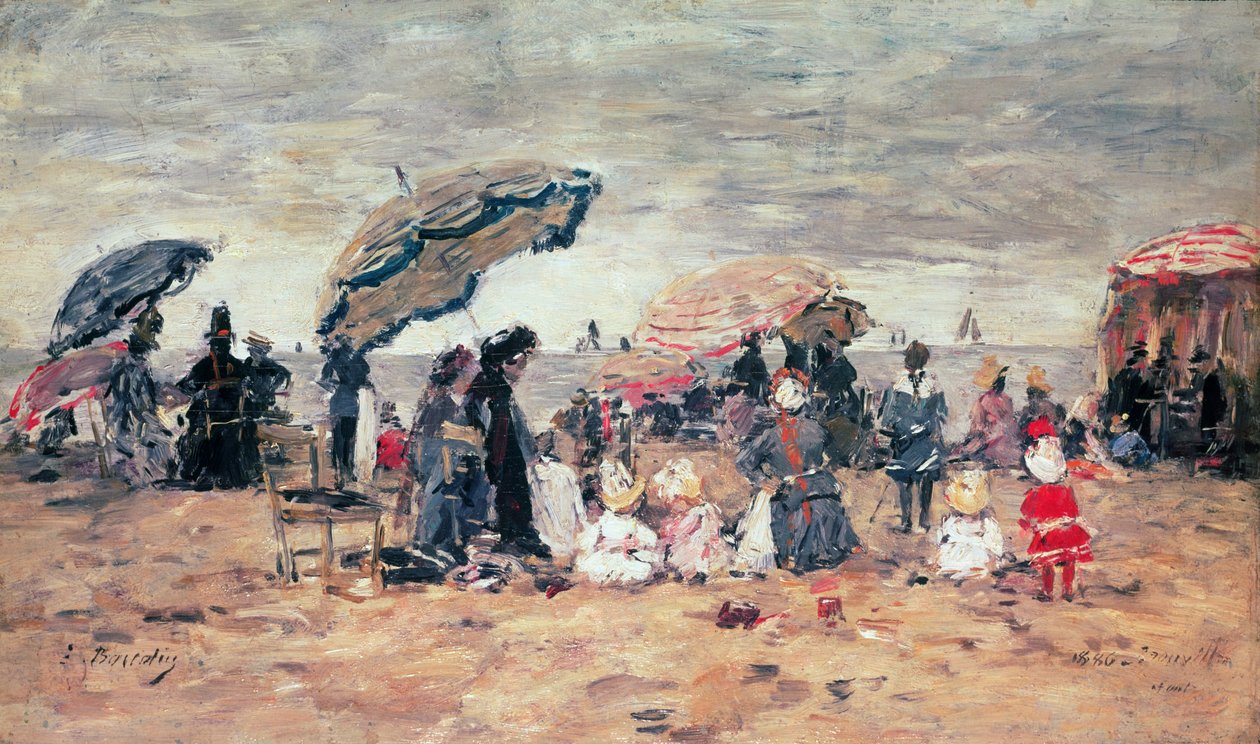 Parasole na plaży, Trouville, 1886 (panel) autorstwa Eugene Louis Boudin