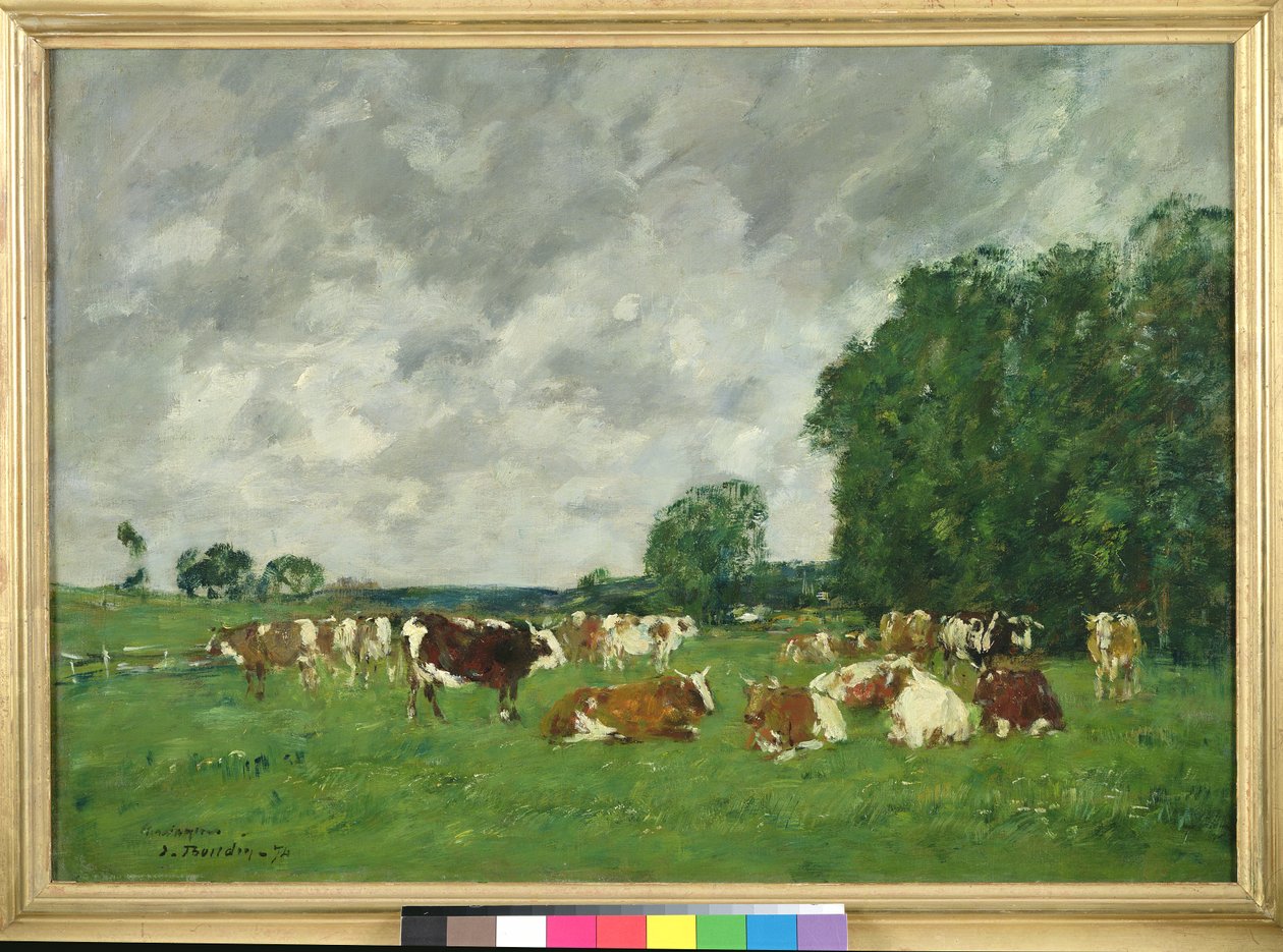 Pastwisko w Fervaques lub Krowy na pastwisku, 1874 autorstwa Eugene Louis Boudin