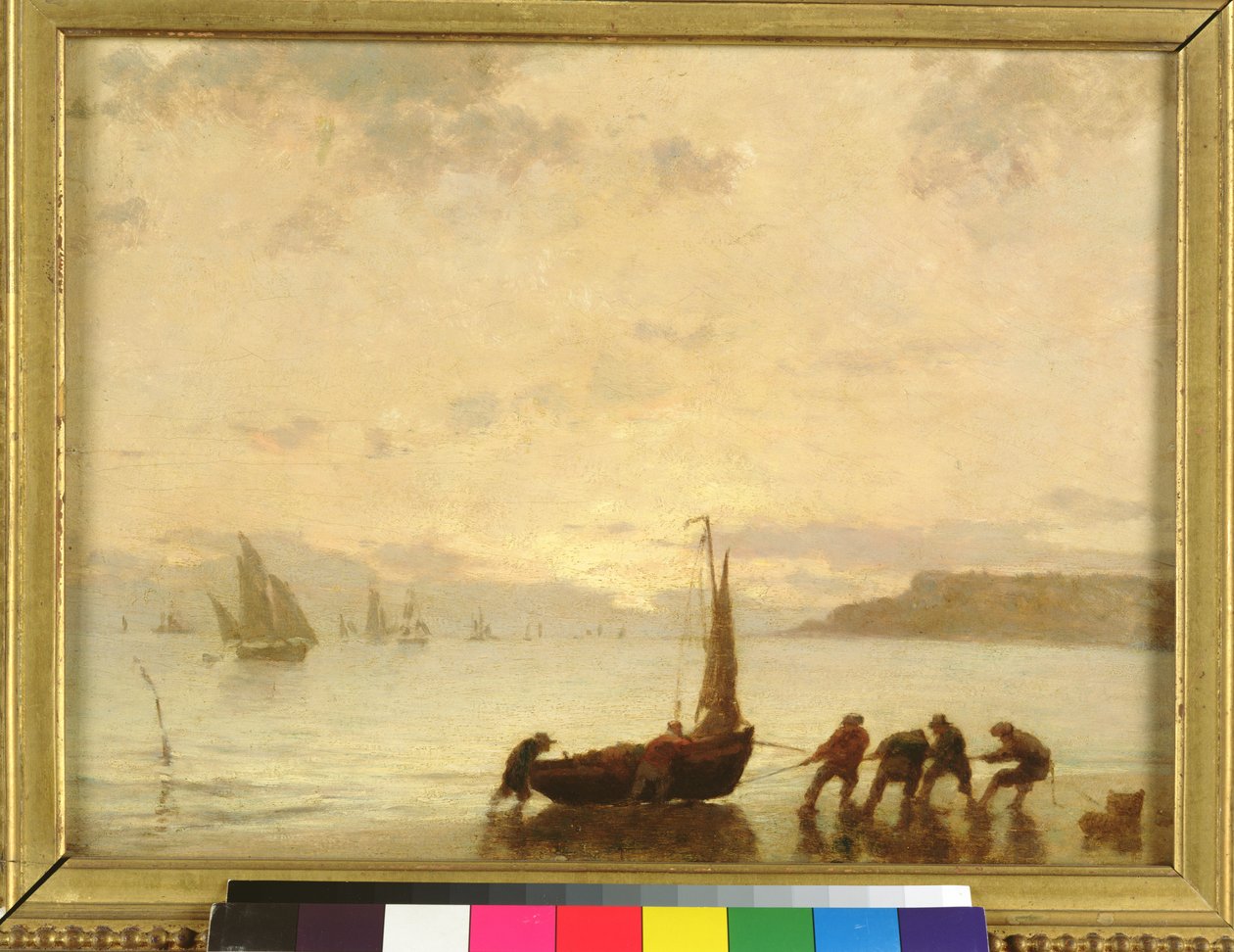 Powrót z wędkowania z zachodzącym słońcem autorstwa Eugene Louis Boudin