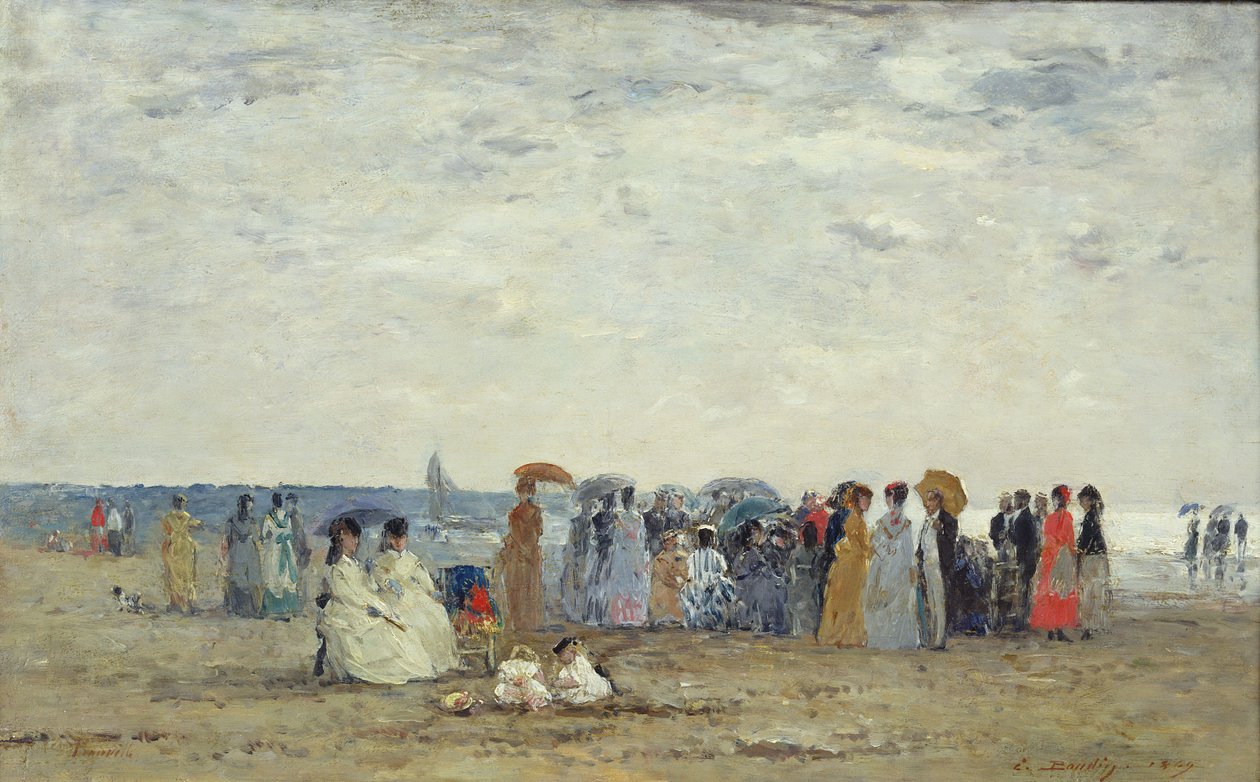 Pływacy na plaży Trouville, 1869 (olej na drewnie) autorstwa Eugene Louis Boudin