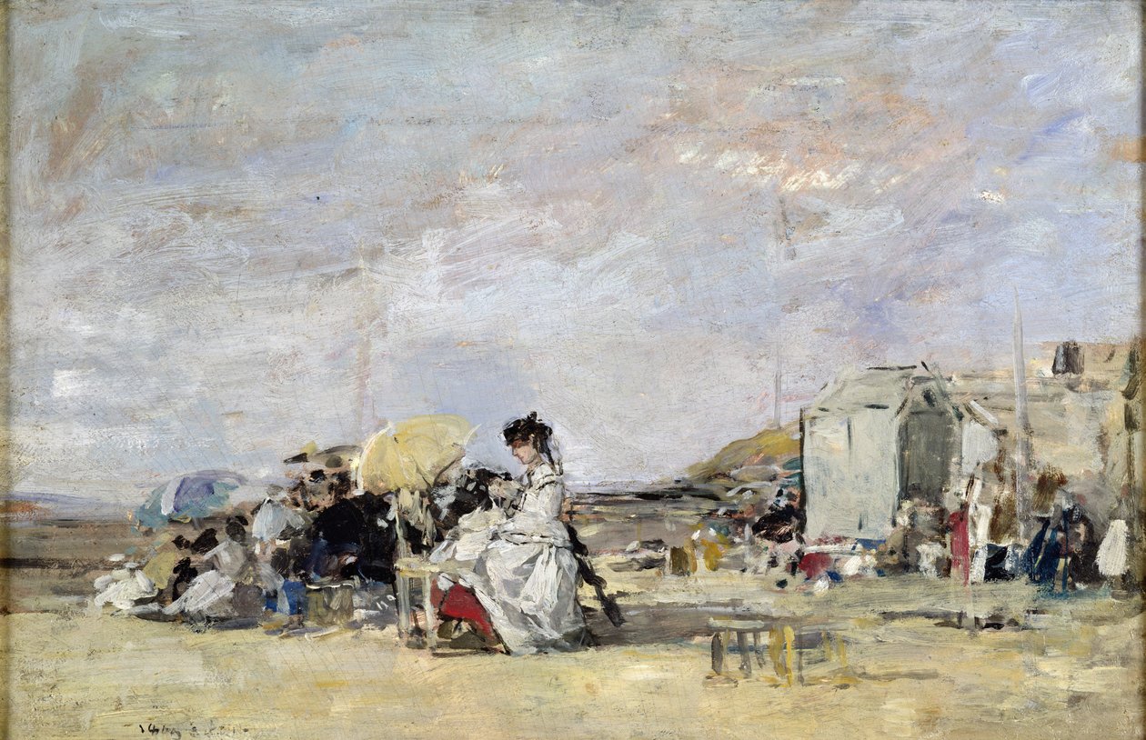 په تورویل کې په ساحل کې سپینه ښځه، 1869 (په کارت کې تیل) پولی autorstwa Eugene Louis Boudin