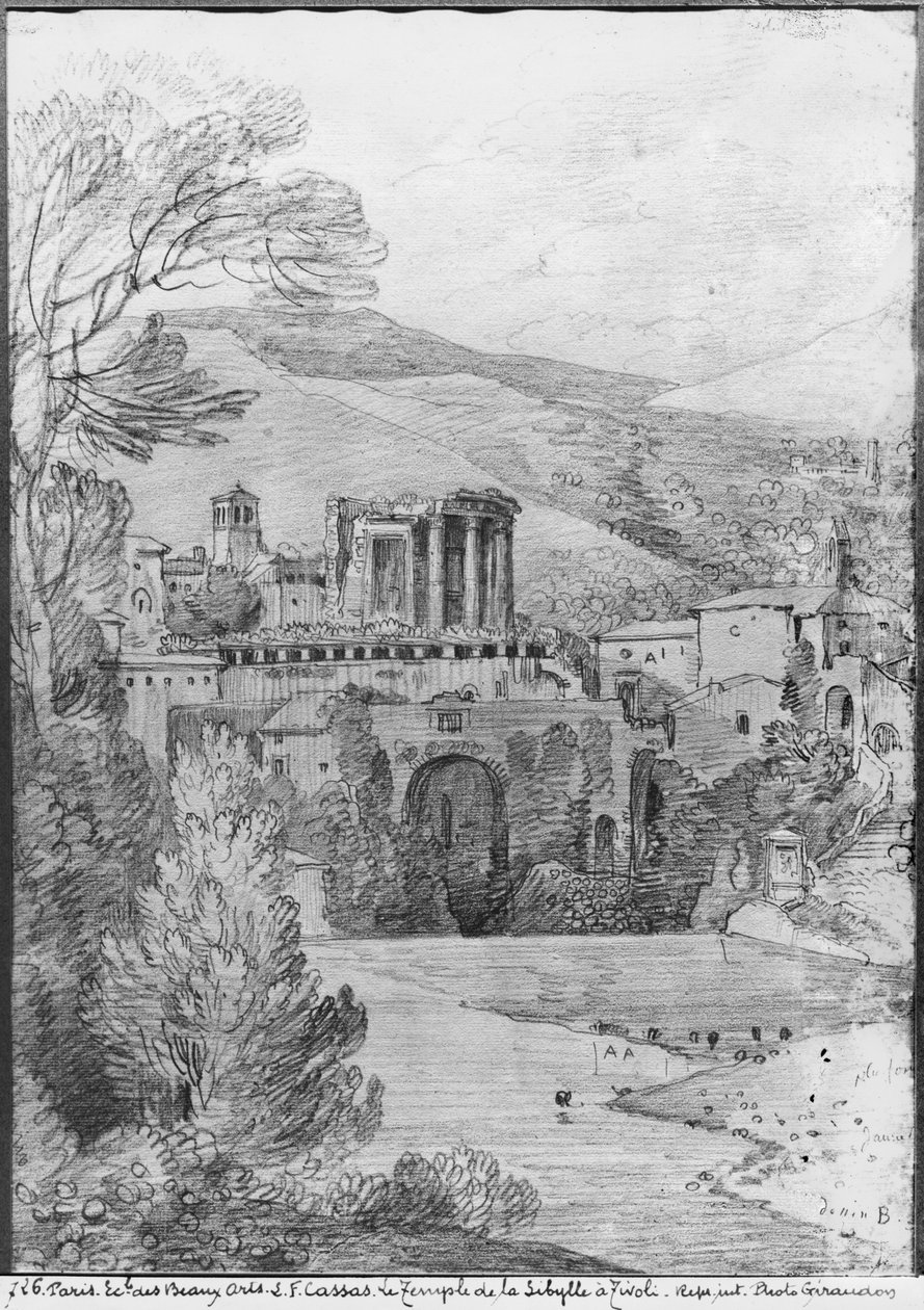 Świątynia Sybilli, Tivoli (czarny ołówek na papierze) autorstwa Louis Francois Cassas