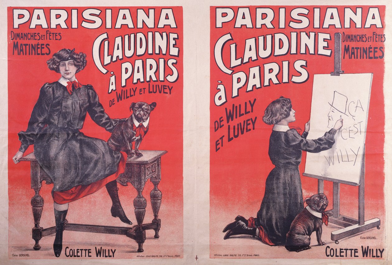 Plakaty reklamujące występy Claudine à Paris w Théatre Parisiana, ok. 1906-7 autorstwa Louis Galice