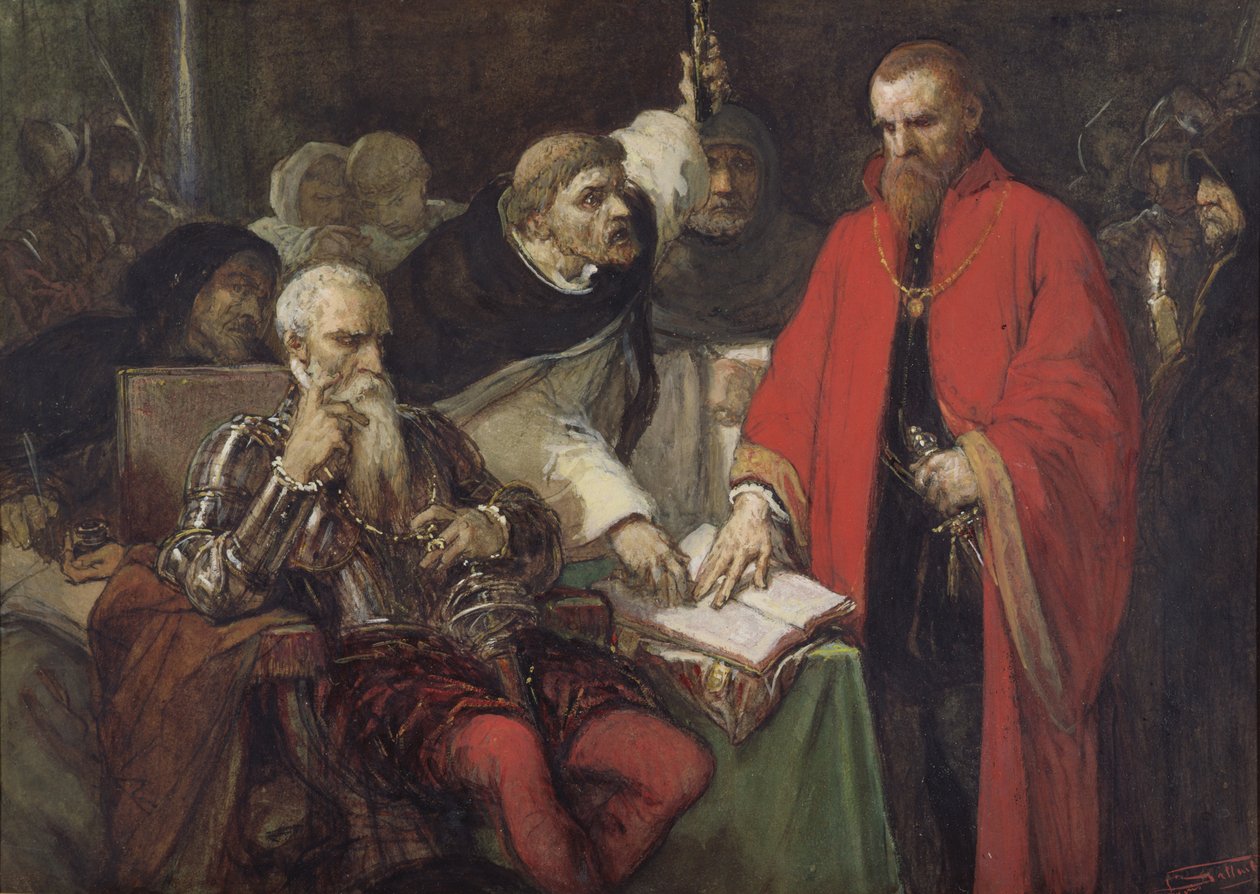 Przysięga Vargasa (wc i gwasz na papierze) autorstwa Louis Gallait
