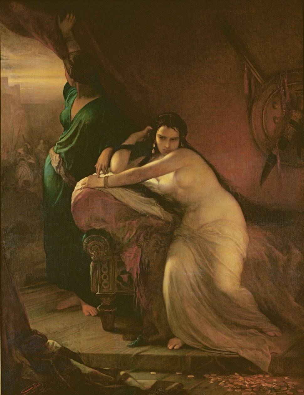 Wyrzuty sumienia Delilah, 1862 autorstwa Louis Gallait