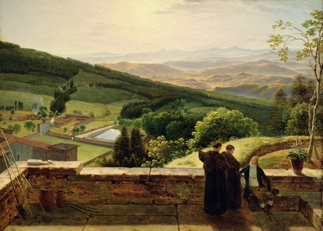 Widok na Vallombrosę, niedaleko Florencji autorstwa Louis Gauffier
