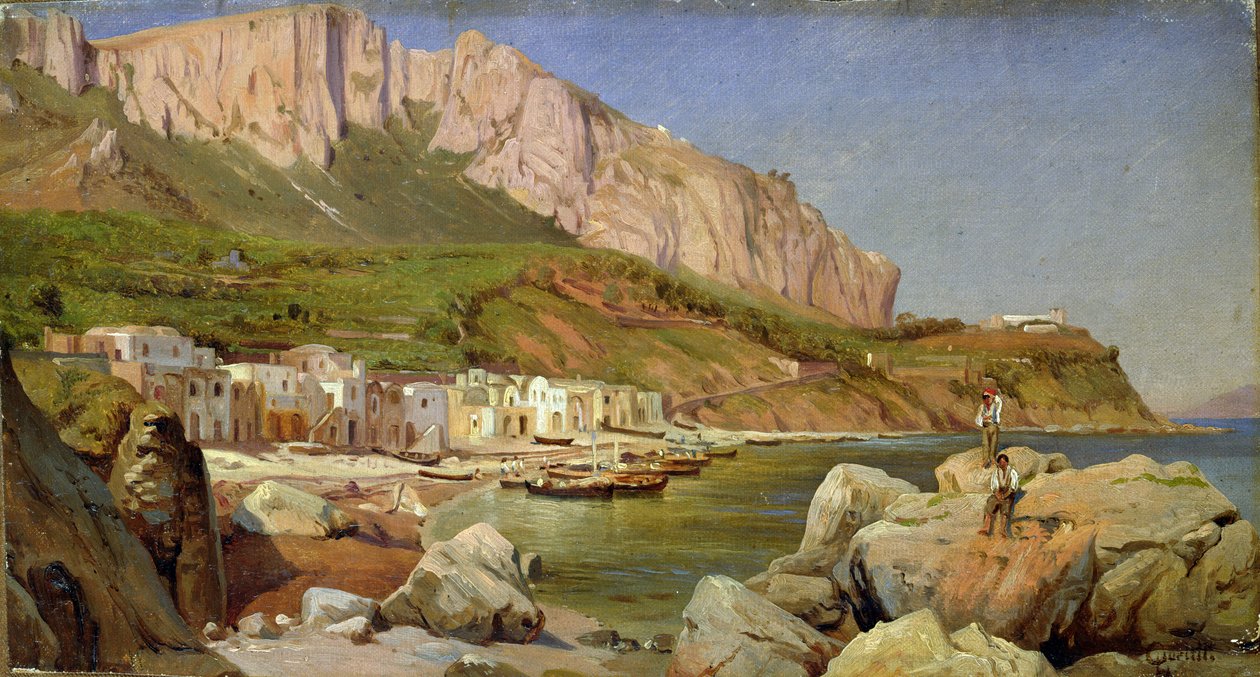 Wioska rybacka na Capri (olej na papierze na płótnie) autorstwa Louis Gurlitt